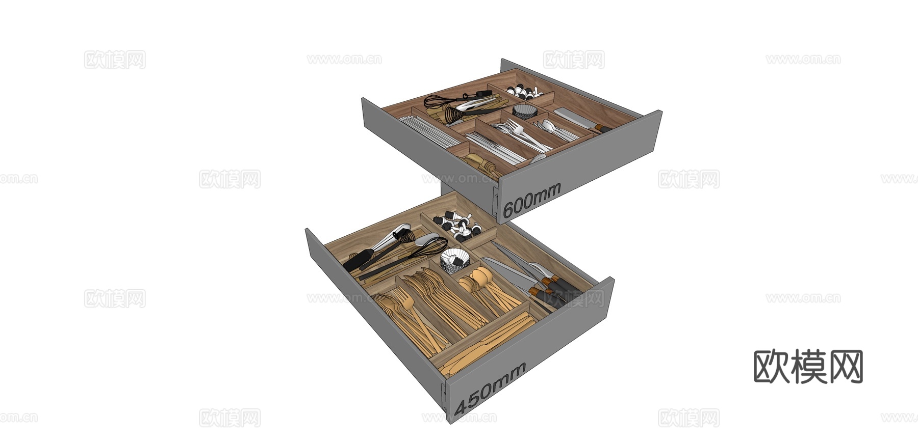 现代厨房餐具收纳抽屉 金银餐具su模型