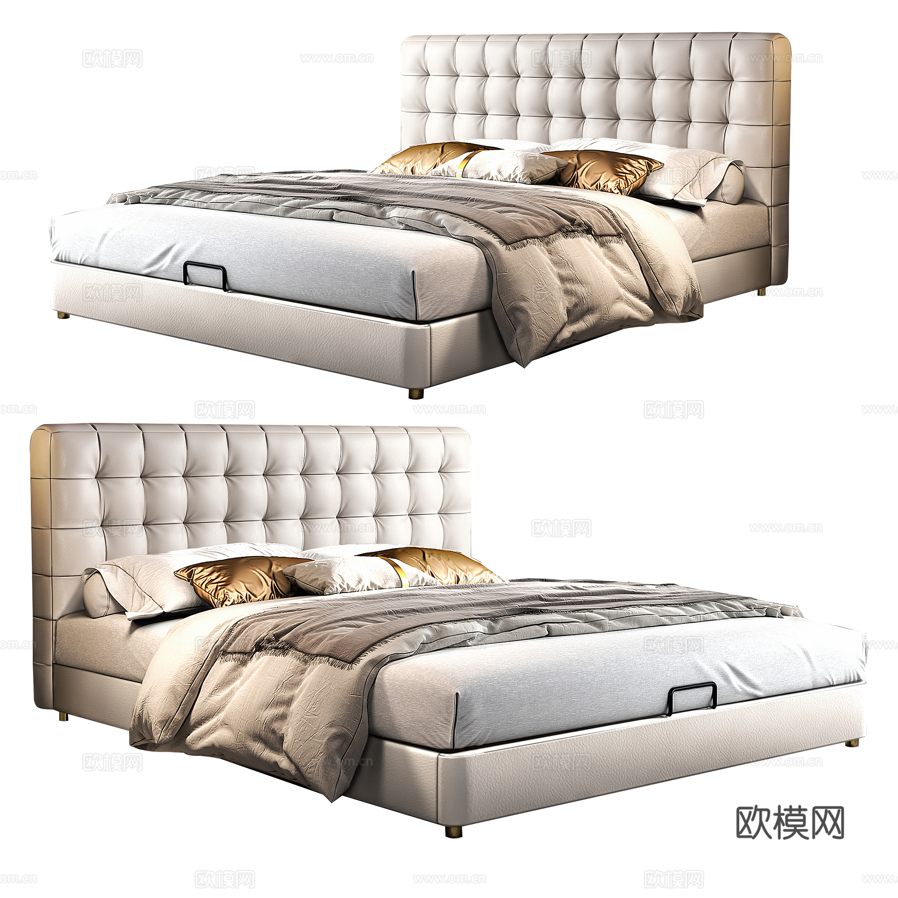 现代床 意式极简床 双人床 华夫格床 拉扣床 落地床 皮革床3d模型下载