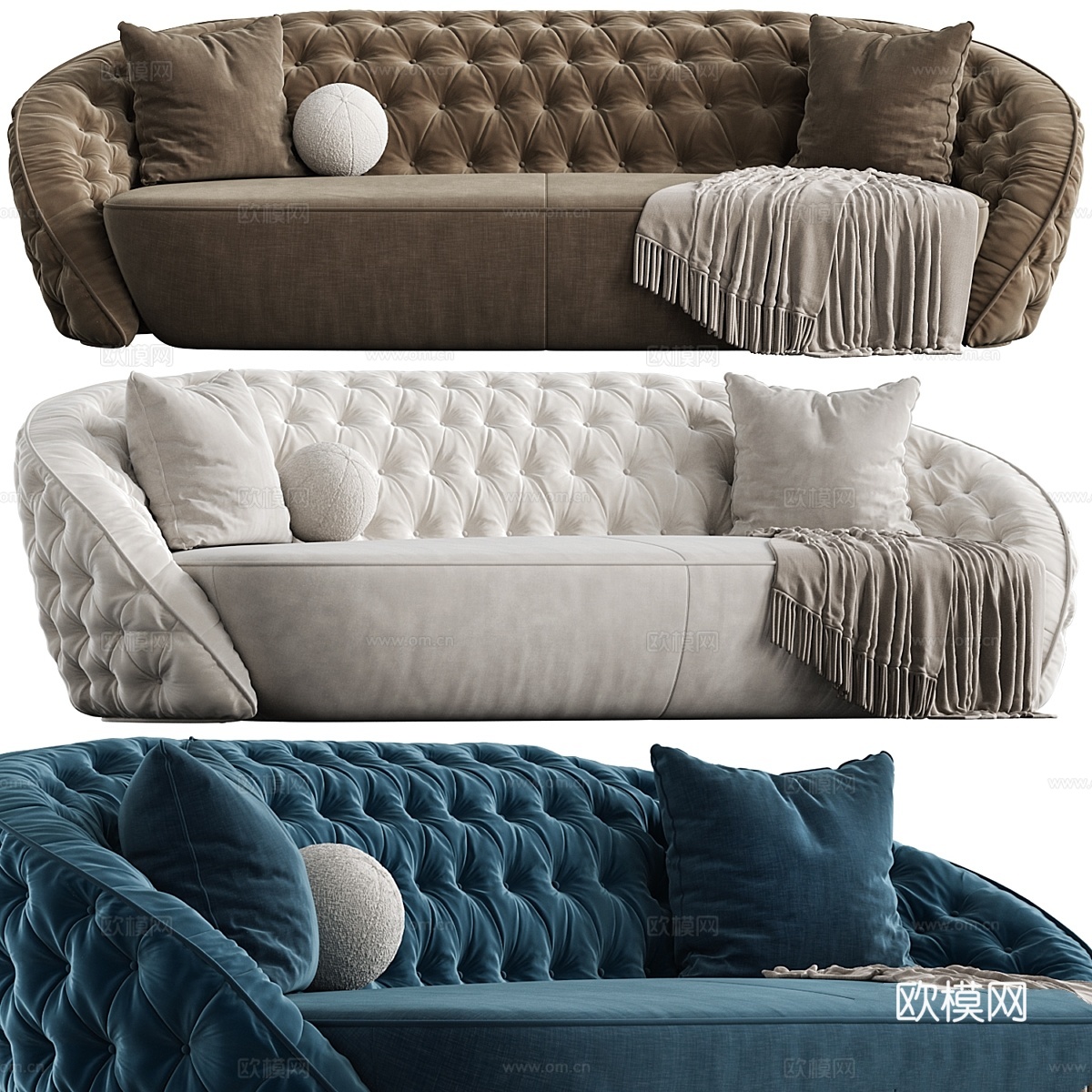 圆形蓝色天鹅绒沙发3d模型下载