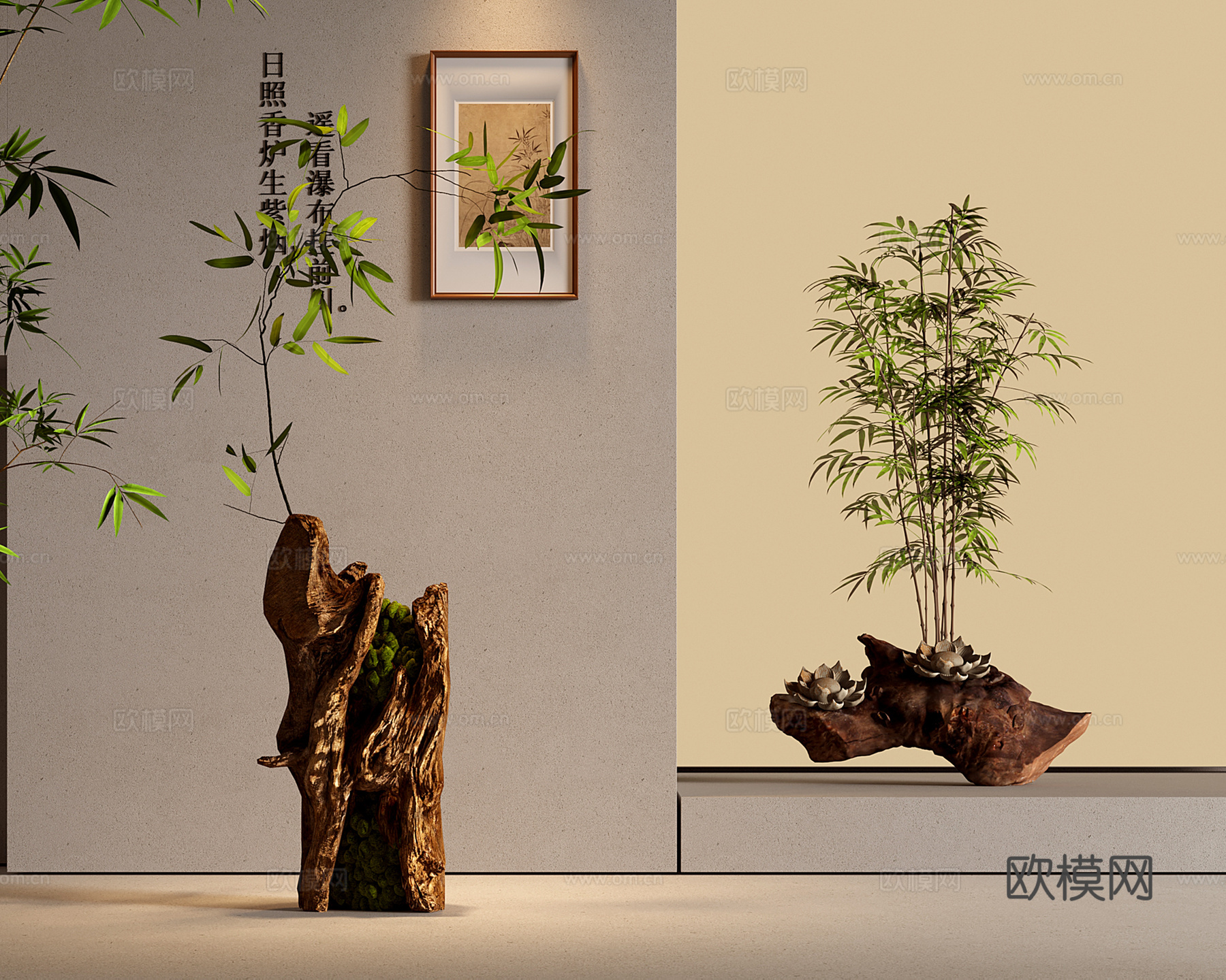 新中式竹子 盆栽 盆景su模型