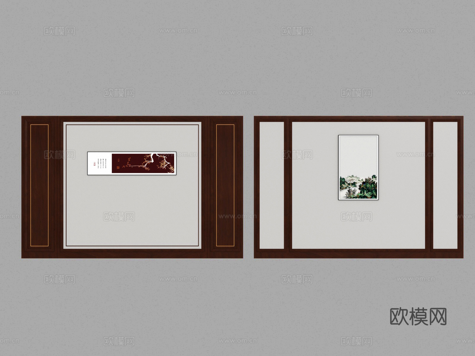 新中式沙发和餐厅背景3d模型