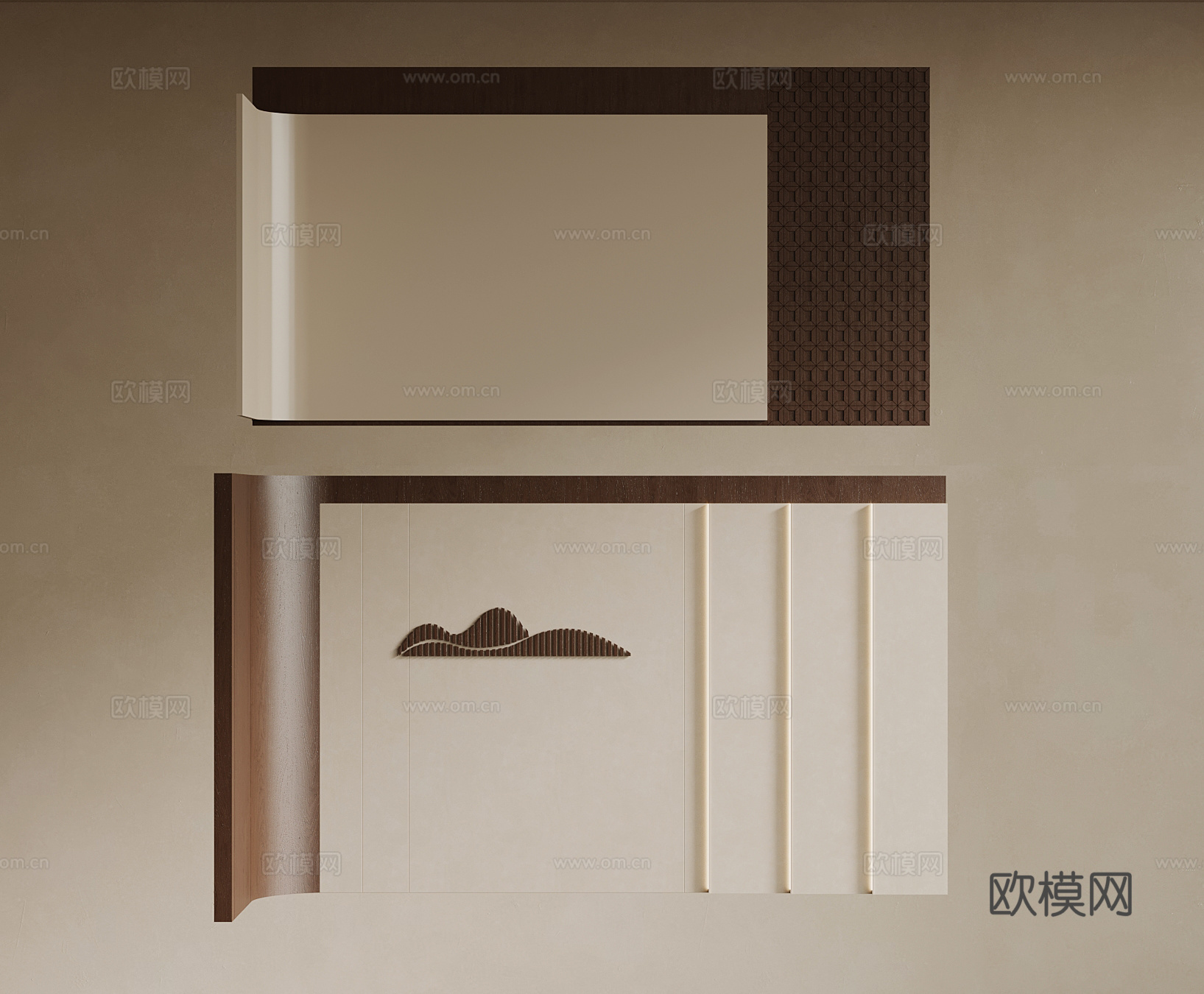 中古风背景墙su模型