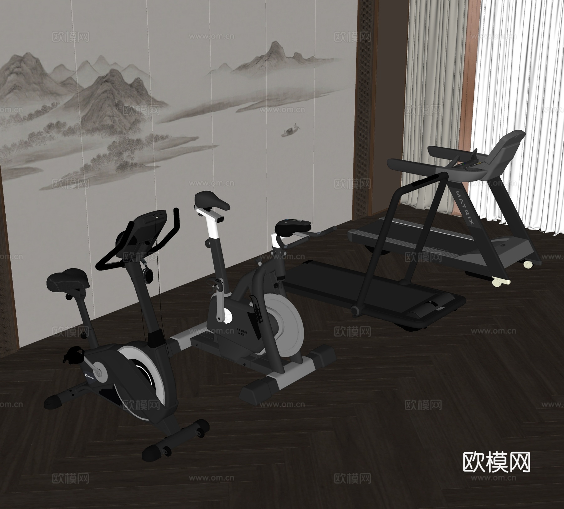 现代健身器材su模型