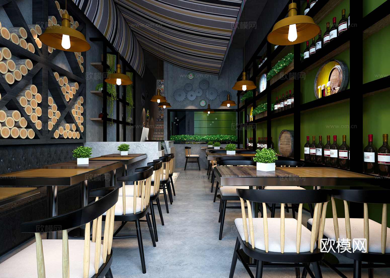 工业风咖啡厅 主题餐厅 西餐厅 小吃店3d模型