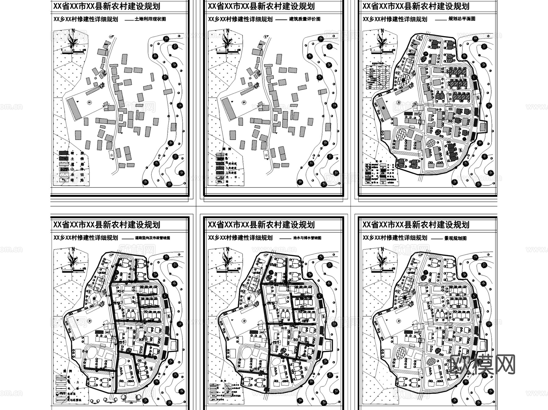 美丽乡村村庄规划平面图CAD施工图集 28套cad施工图