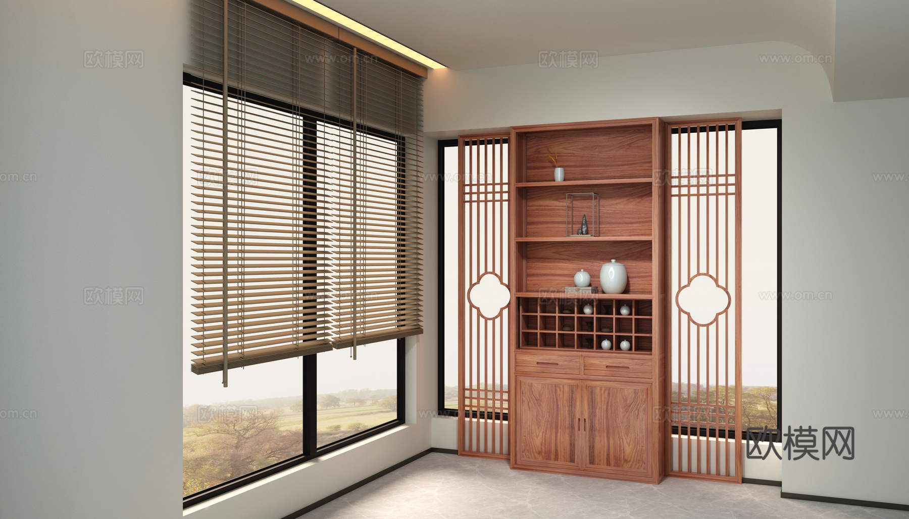 新中式定制茶叶柜3d模型下载（渲染图2）