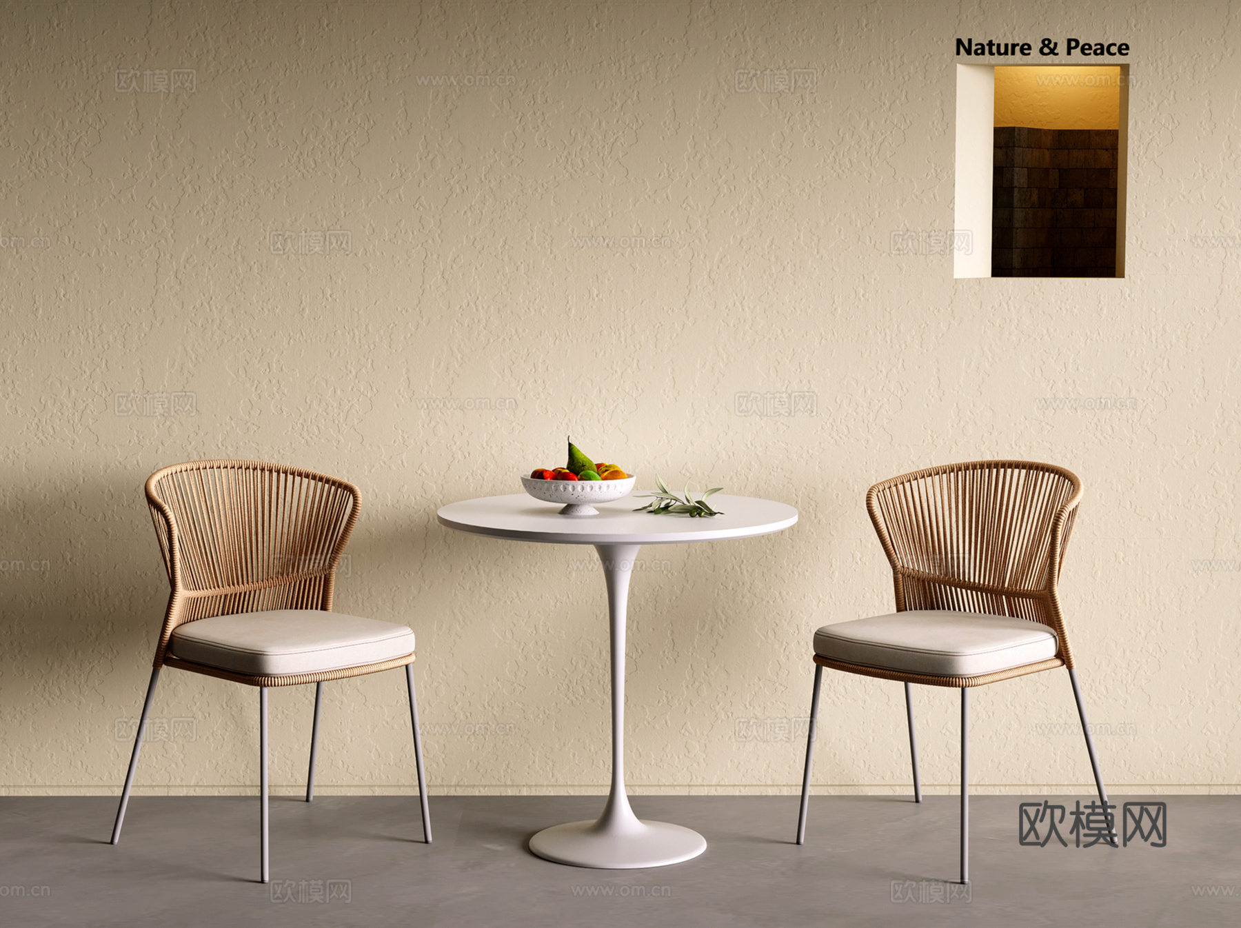 中古风户外桌椅 侘寂户外椅 圆形户外桌3d模型下载