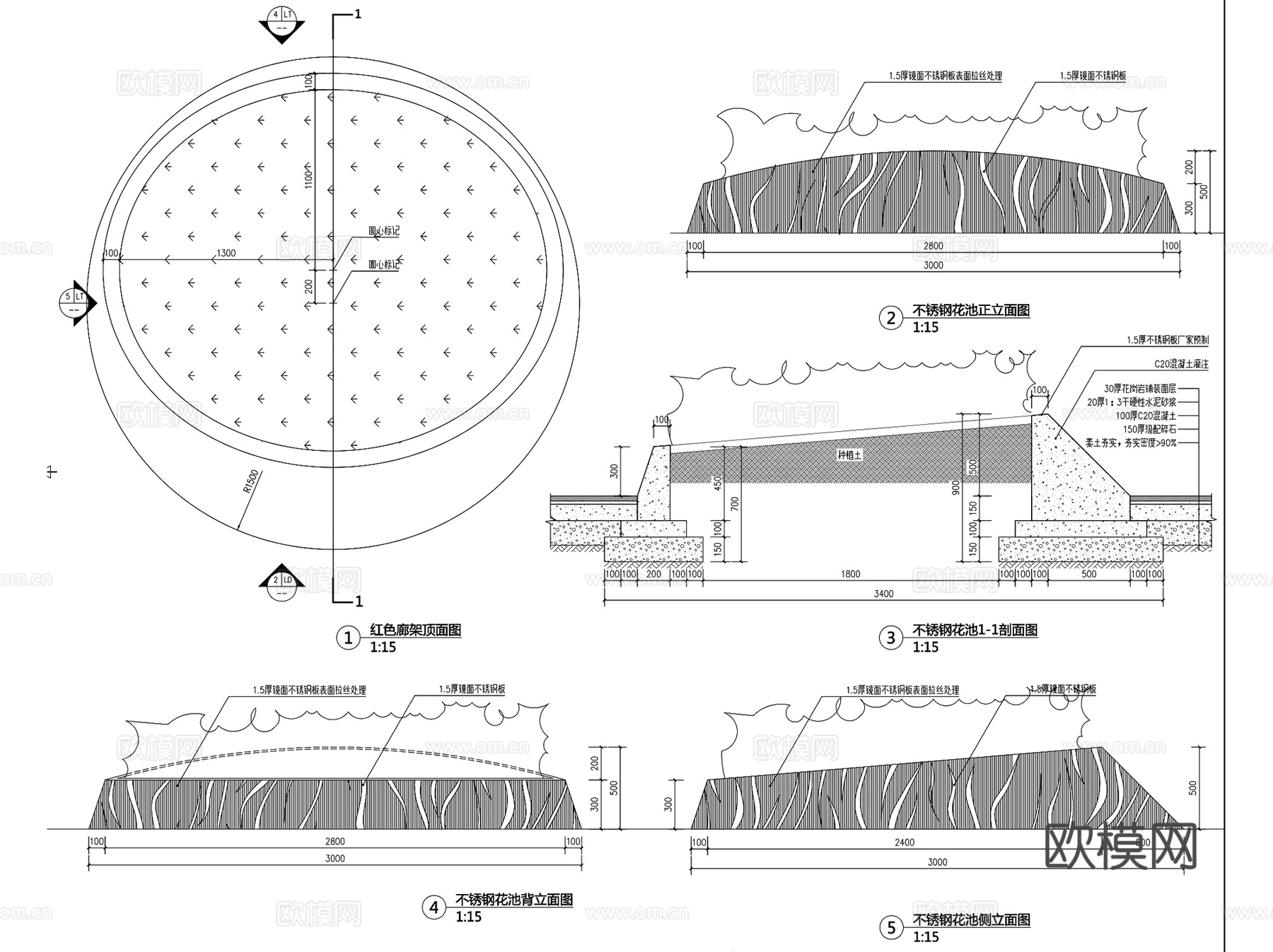 景观花池花箱种植箱种植池CAD施工详图集 31套cad施工图