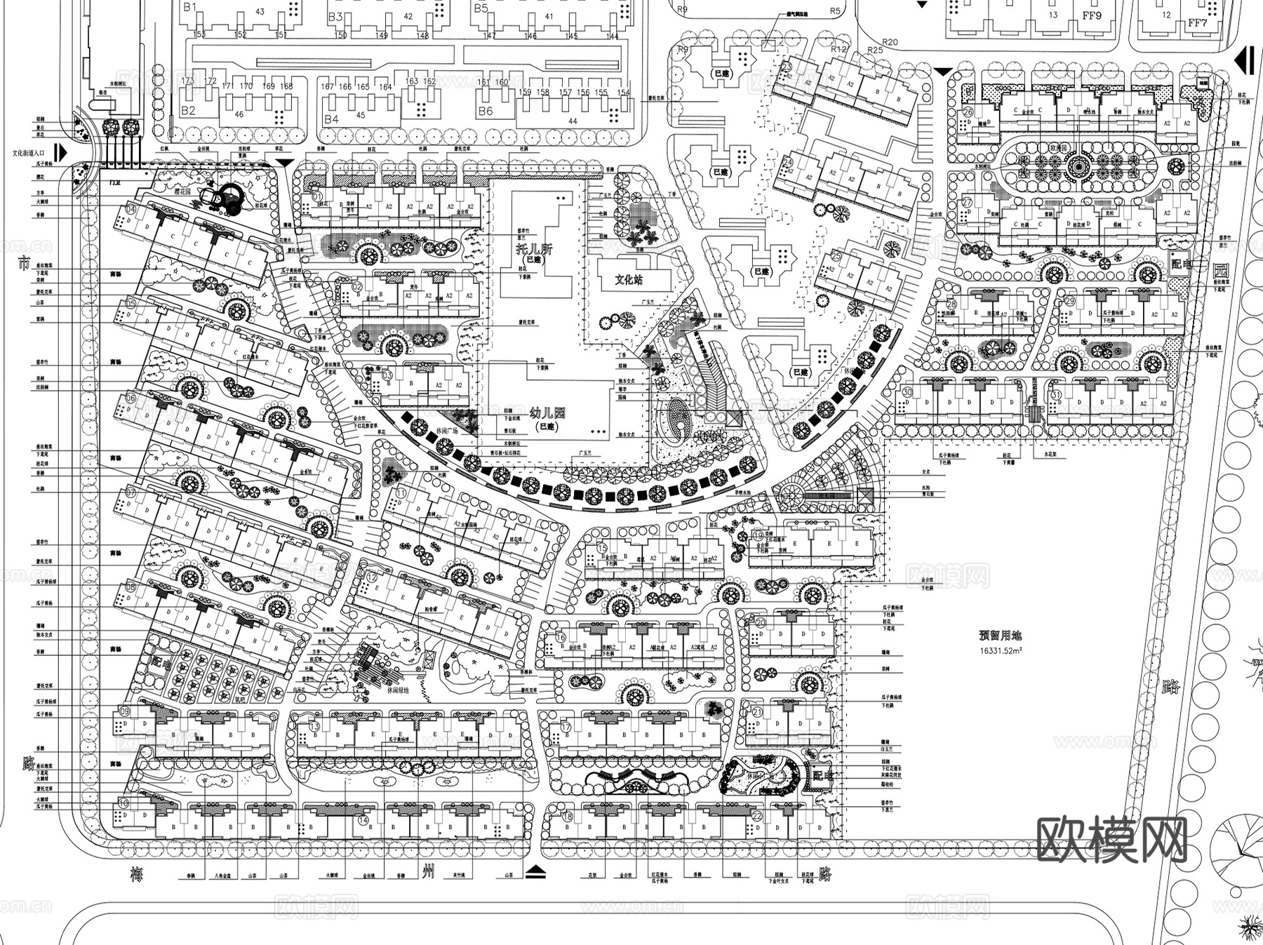 居住区景观绿化植物种植设计CAD施工图集 115套cad施工图