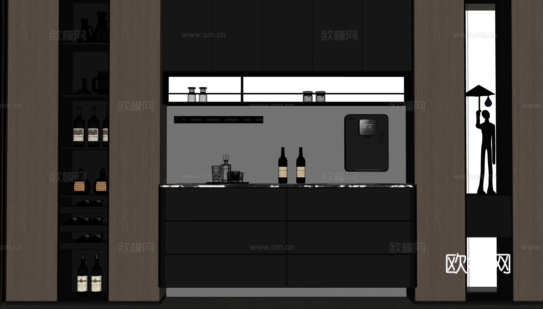 现代意式酒柜 餐边柜su模型