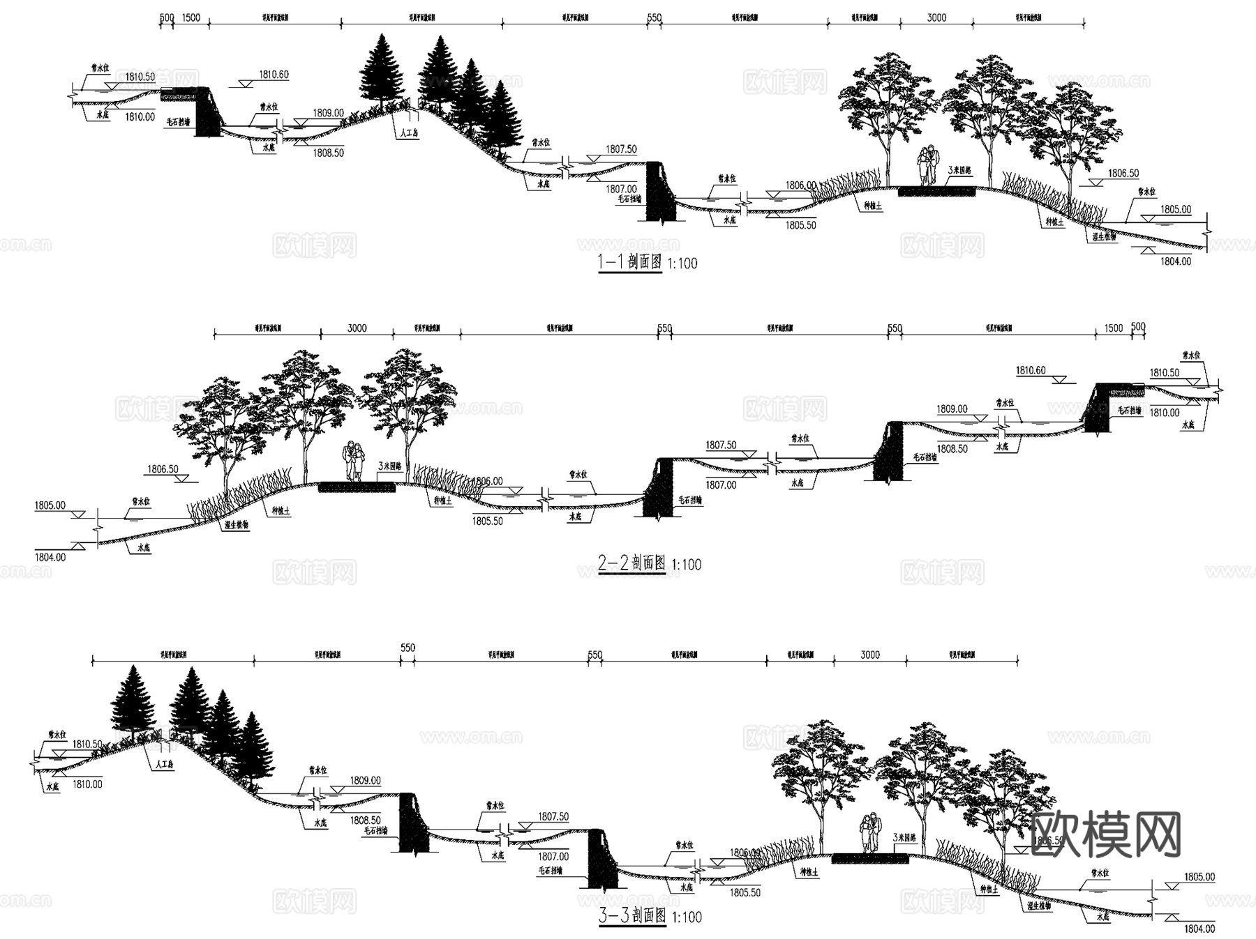 六盘水水城河景观综合改造滨水河道公园CAD施工图全套cad施工图