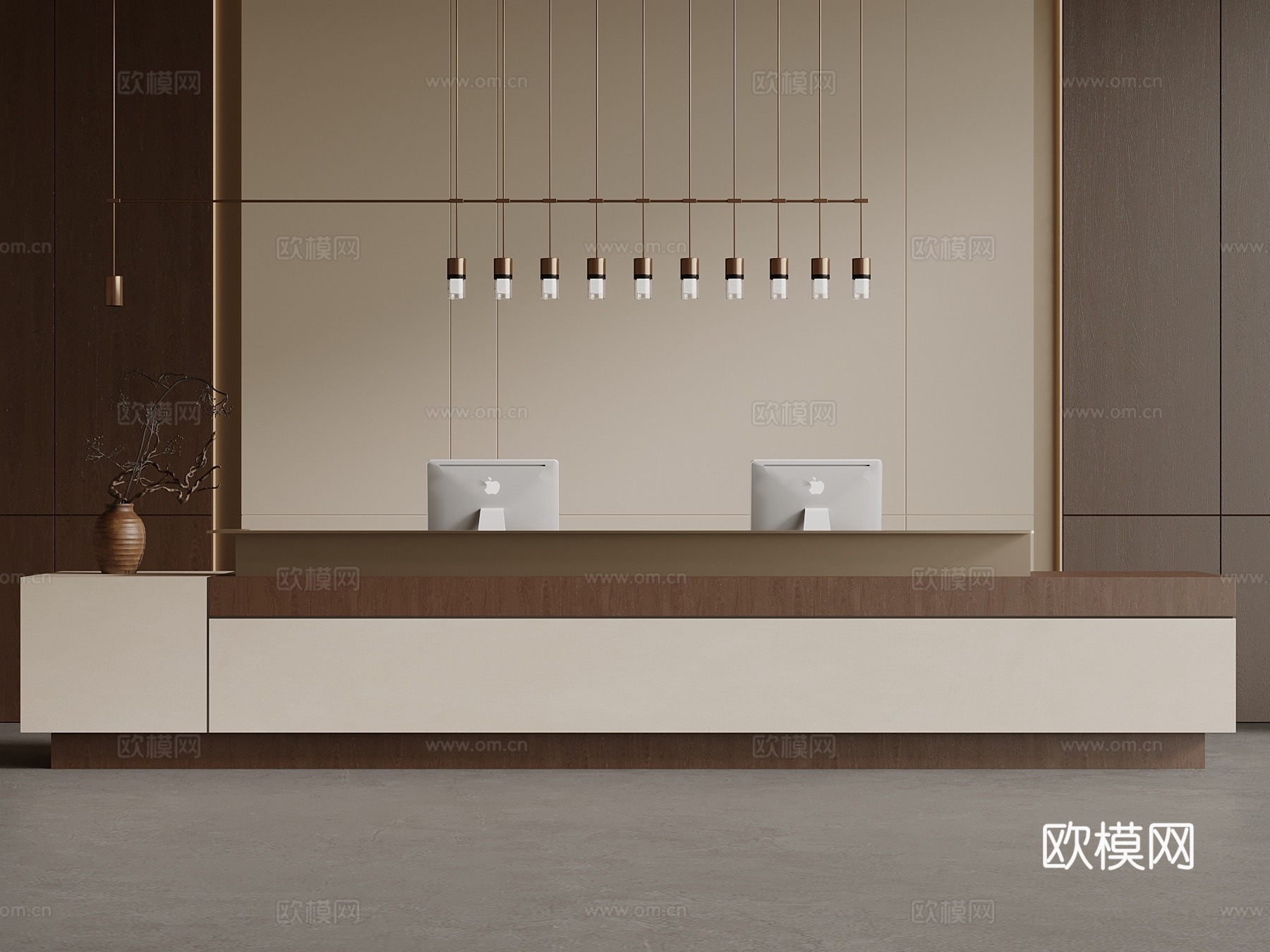 中古风吧台 接待台 背景墙3d模型下载