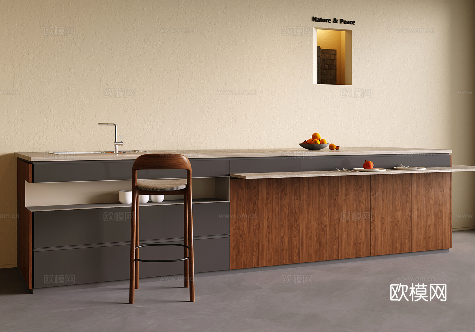 现代吧台 中古中岛台 吧椅3d模型下载