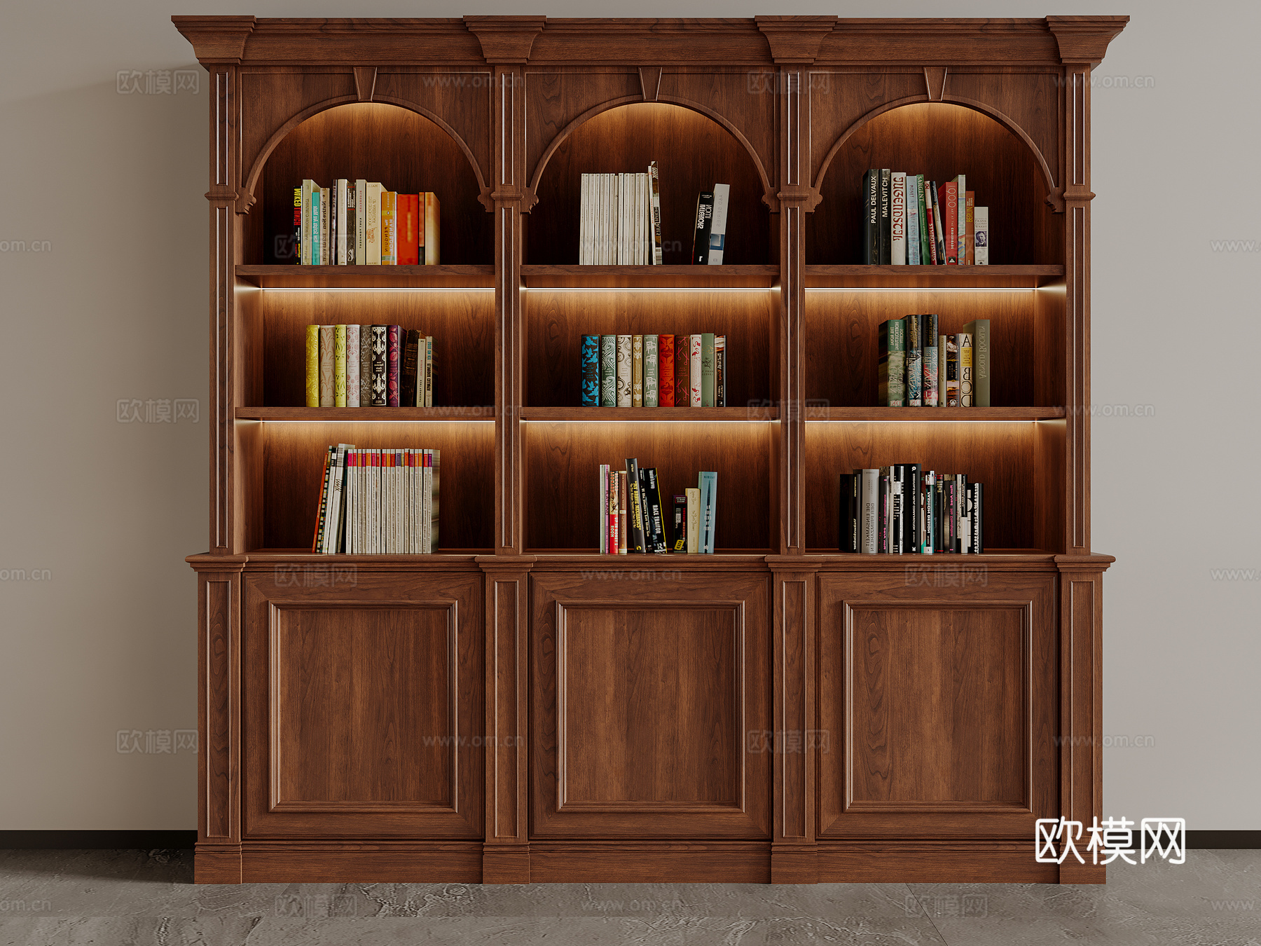 美式成品书柜3d模型下载