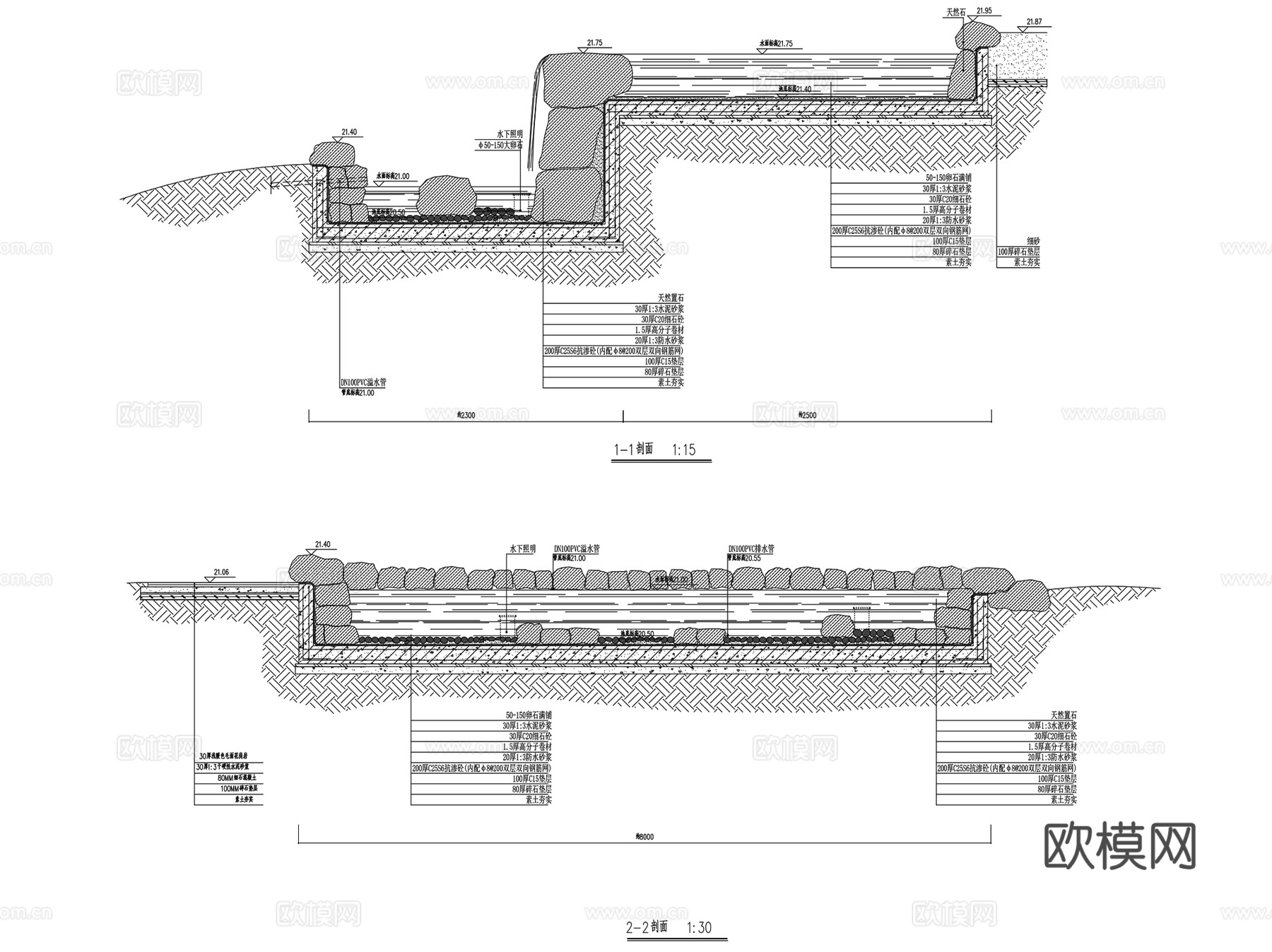 园林景观驳岸驳坎堤岸边坡CAD施工图集 100套cad施工图