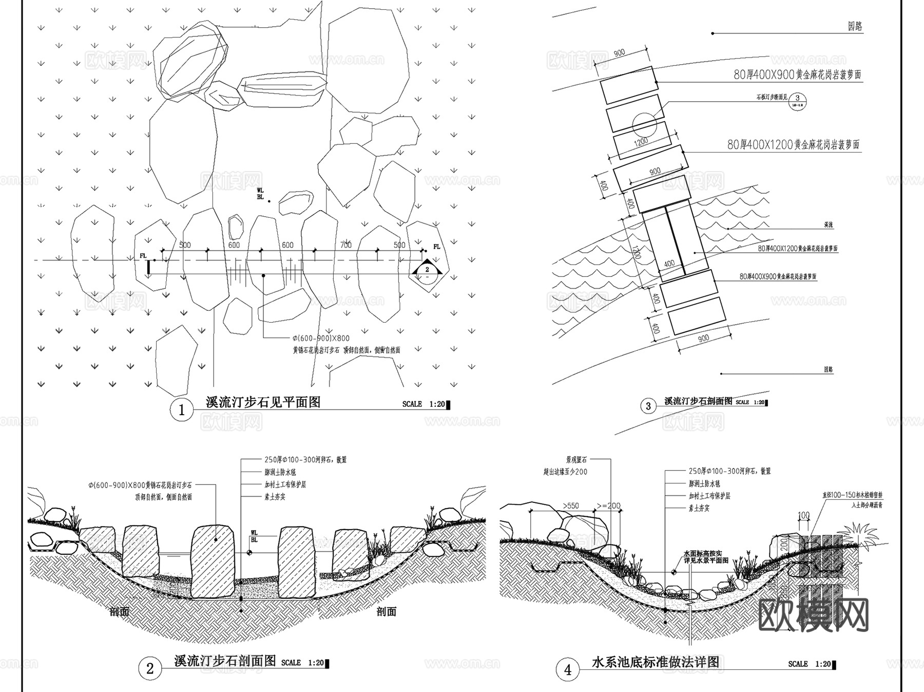 生态水系驳岸护坡景观CAD施工图集 17套cad施工图