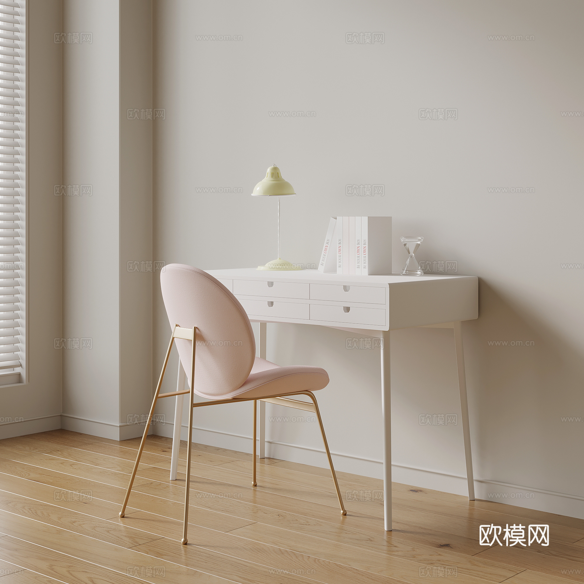 现代奶油风书桌椅 休闲桌椅su模型