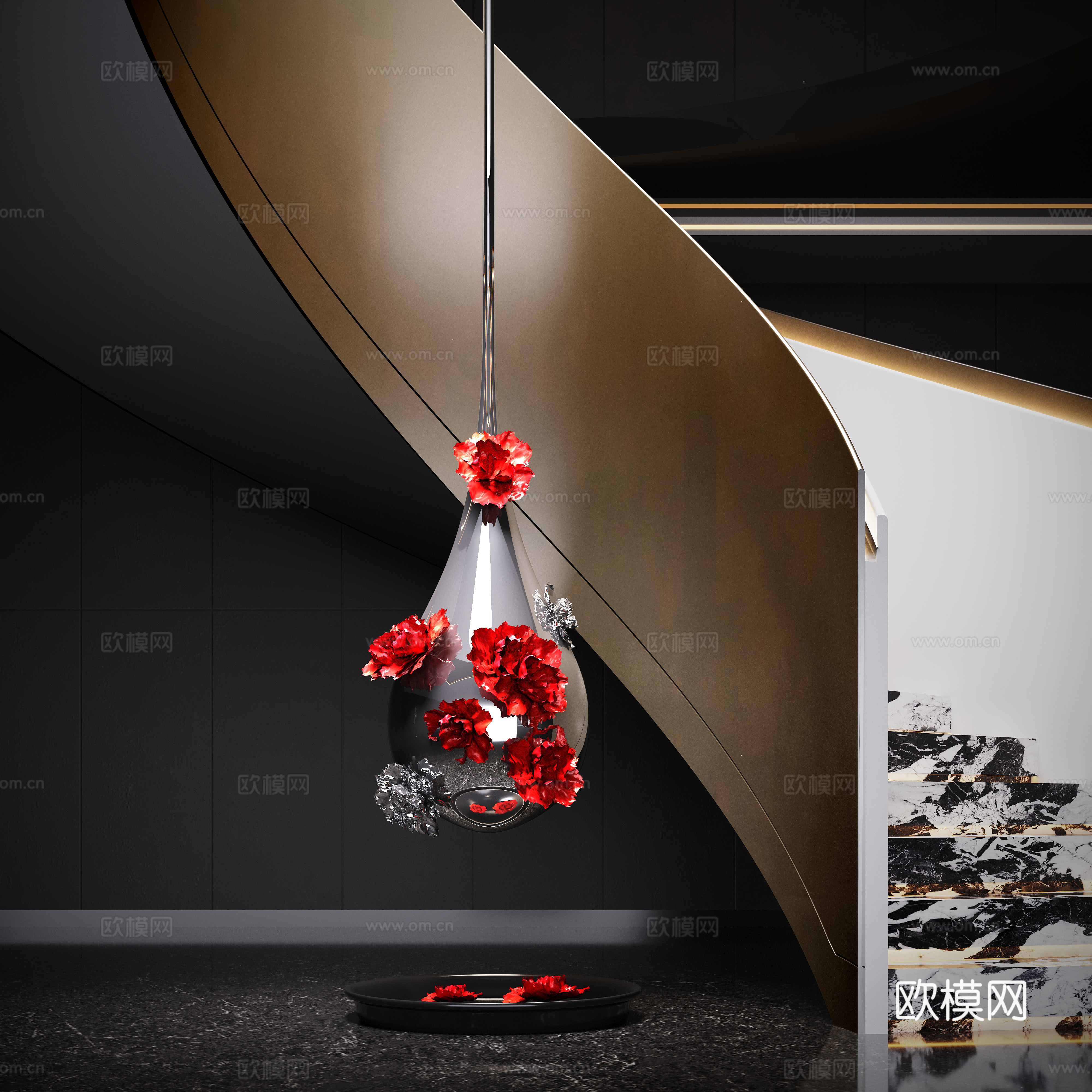 现代艺术装置 不锈钢装置 楼梯装置3d模型下载