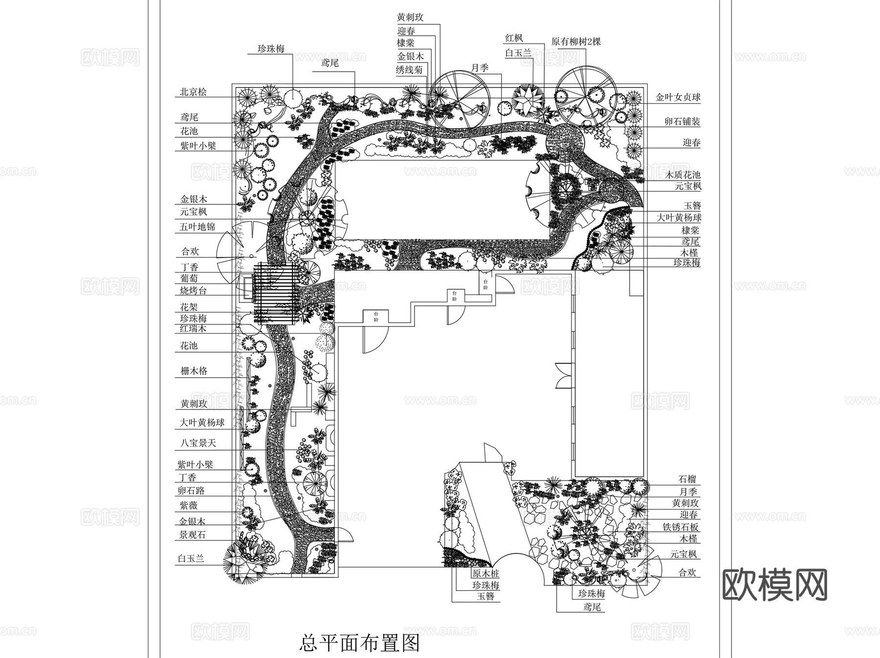 庭苑花园别墅庭院庭园私家花园景观CAD平面施工图集 40套cad施工图
