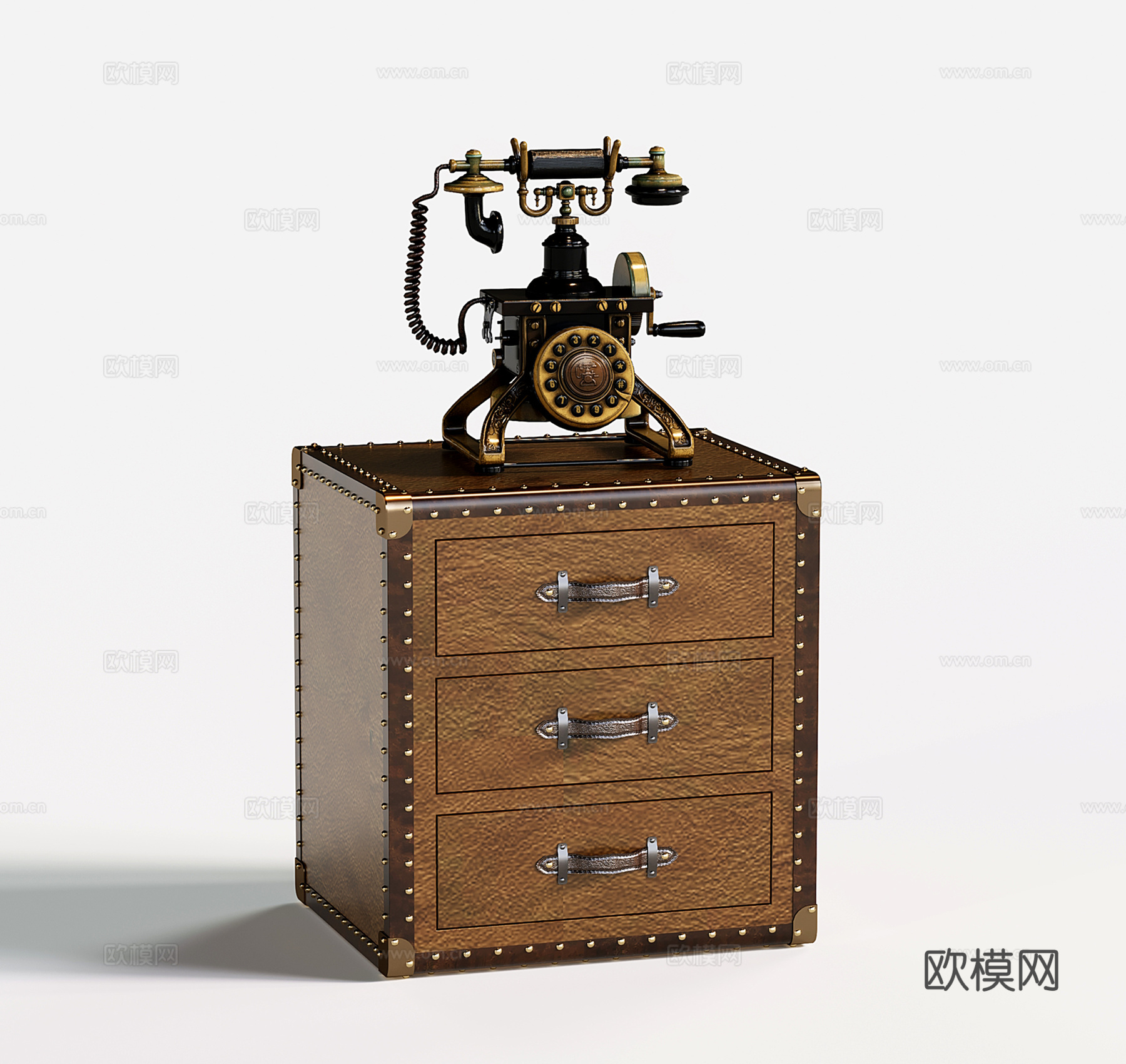 美式复古床头柜 角几柜 边几 箱子储物柜su模型
