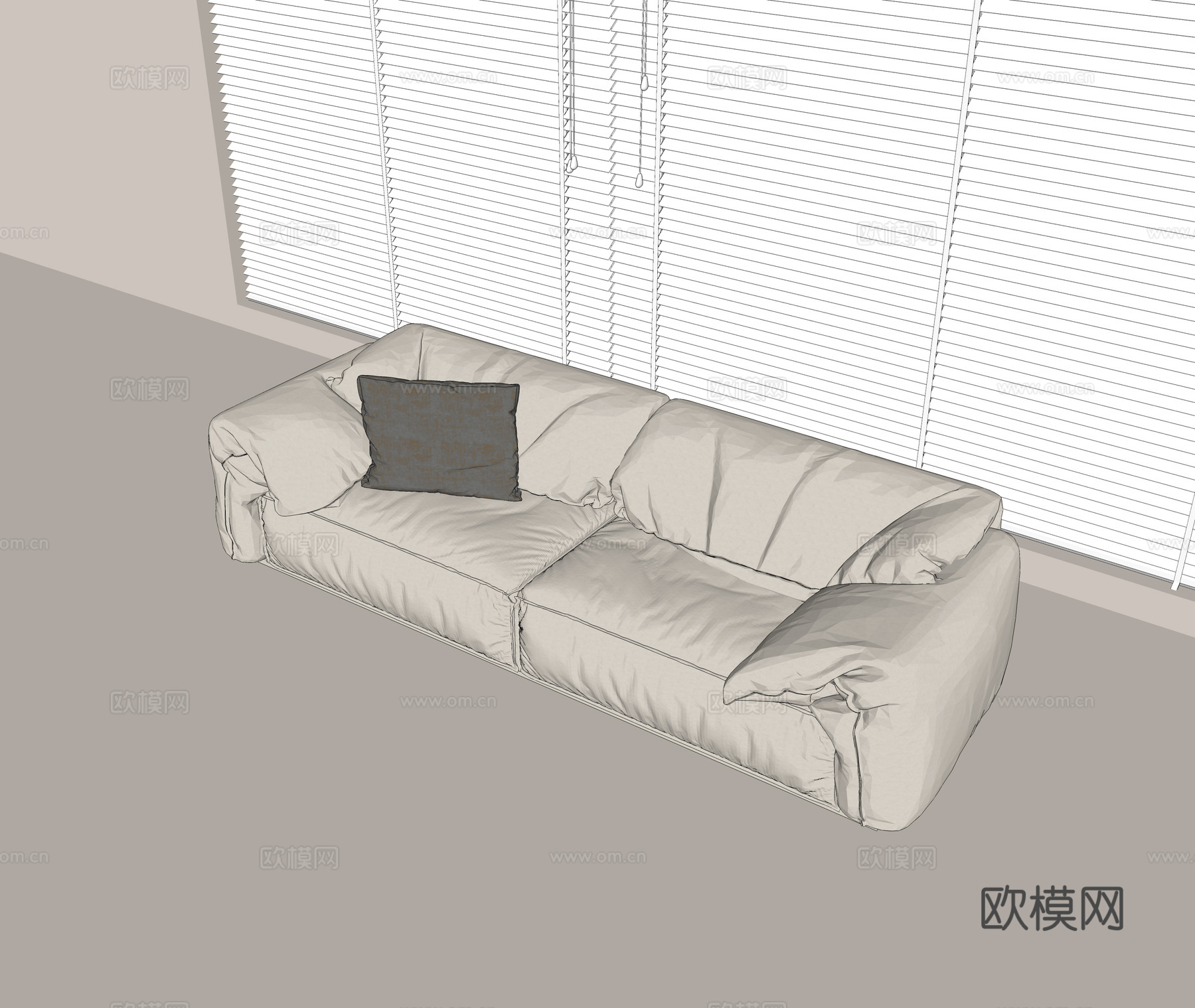 现代双人沙发 布艺双人沙发 休闲双人沙发 抱枕su模型