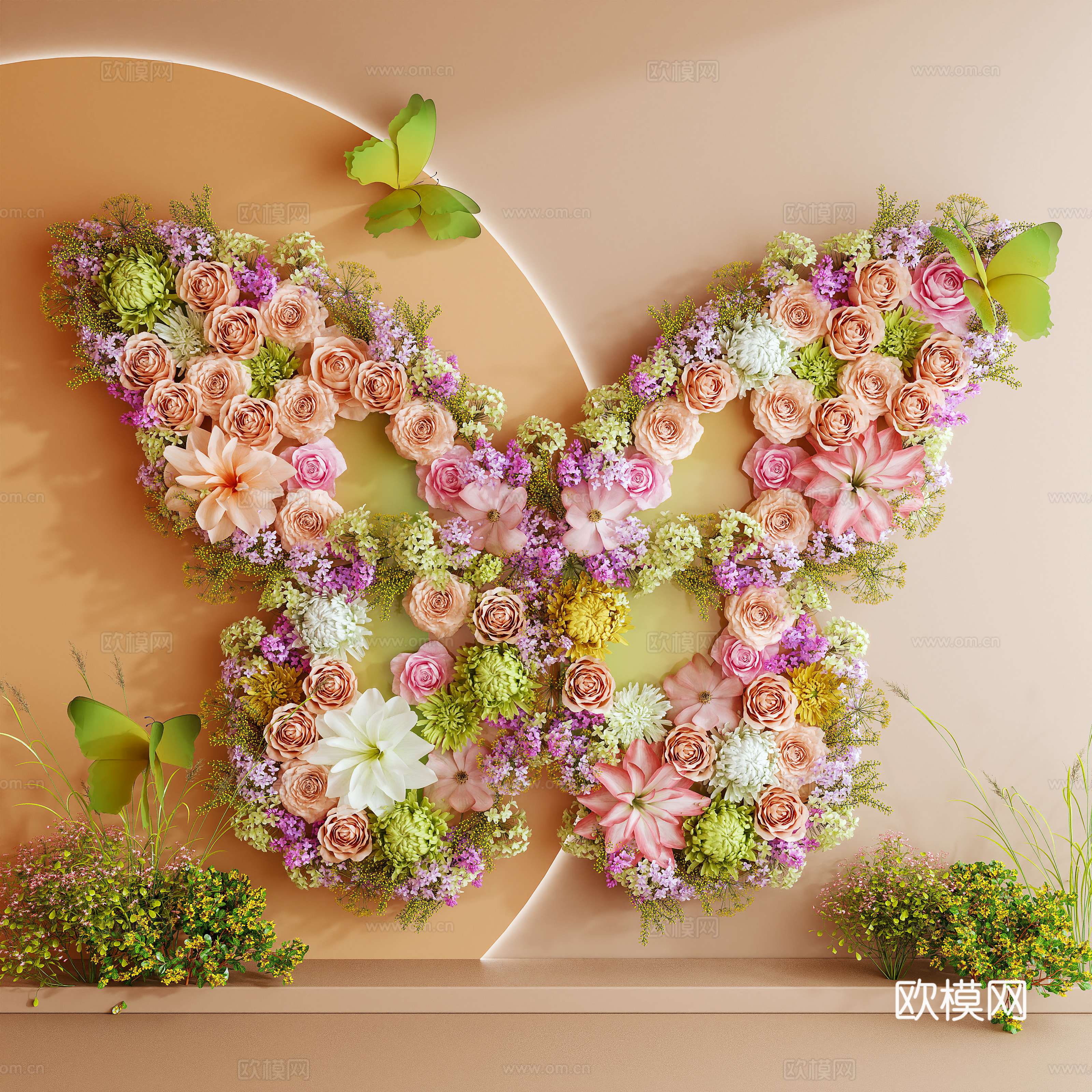 艺术装置 花艺装置 美陈 蝴蝶 摆件 墙饰3d模型下载