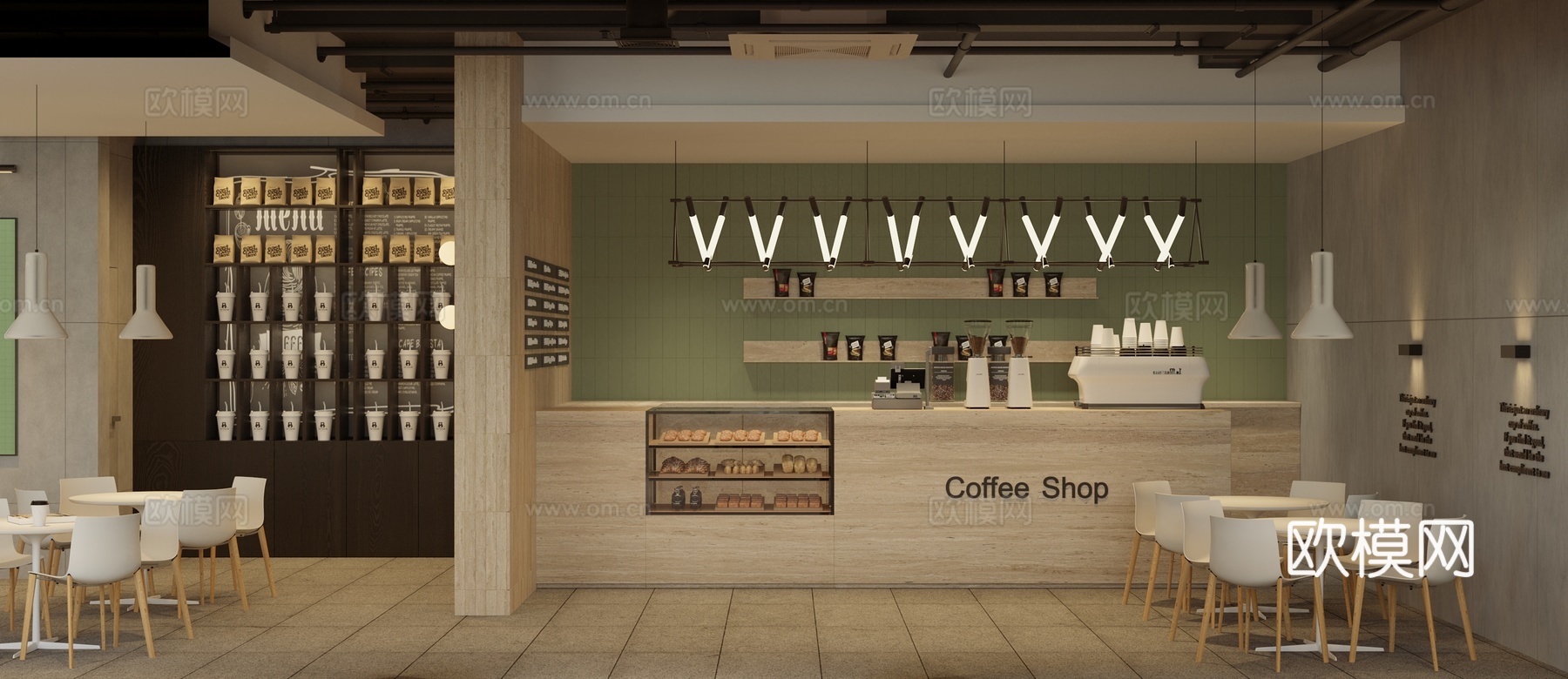 现代简约咖啡厅奶茶店su模型