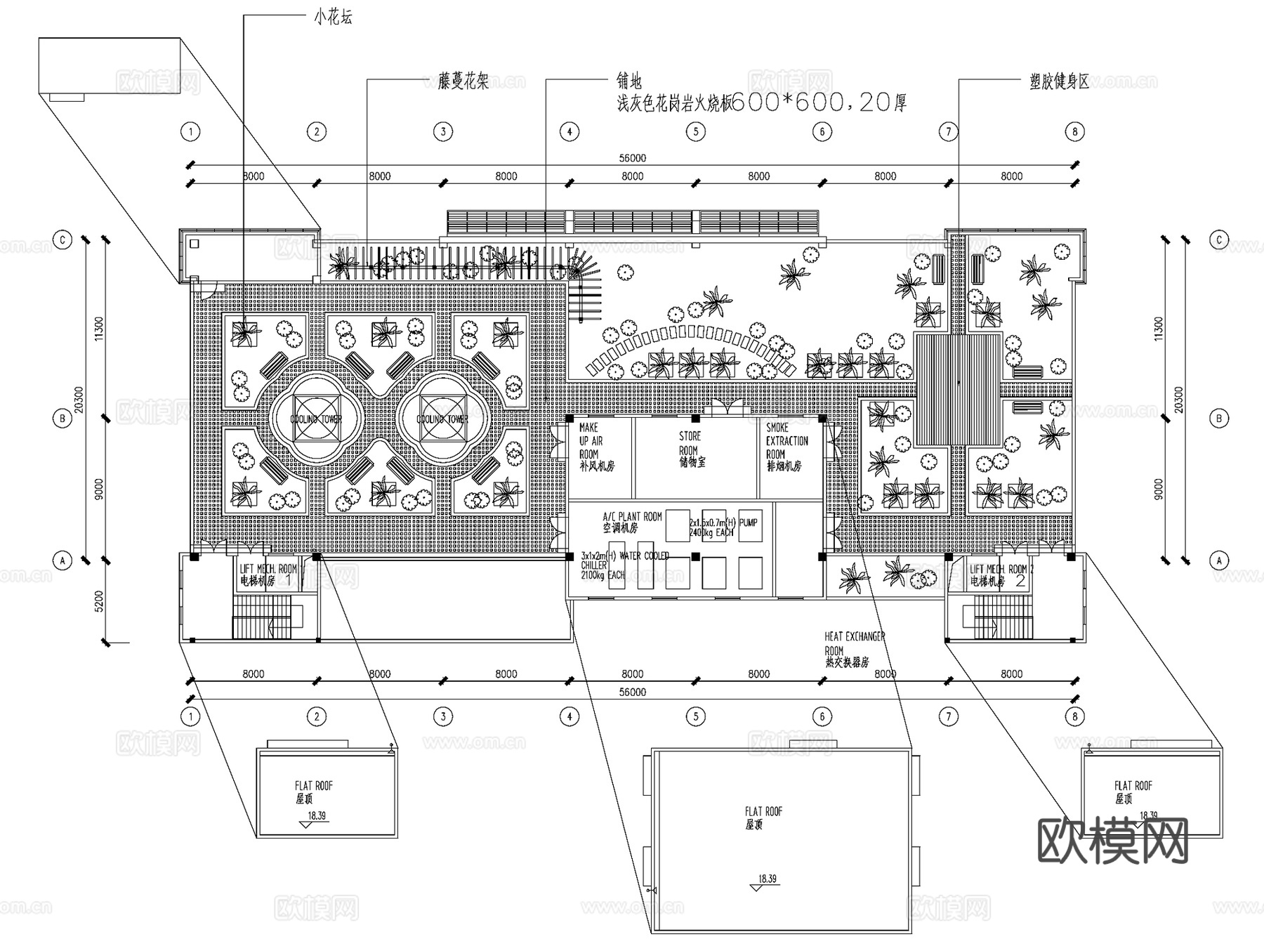 屋顶花园景观CAD平面施工图集 42套cad施工图