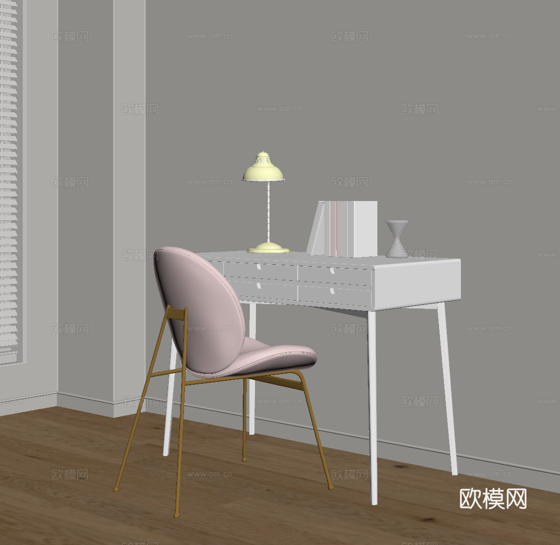 现代奶油风书桌椅 休闲桌椅su模型