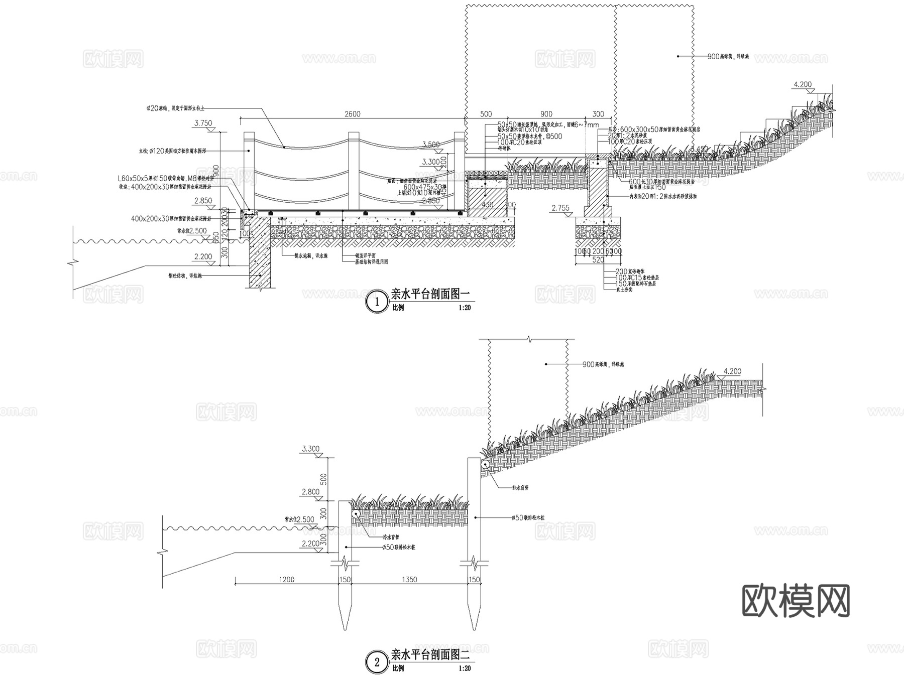 生态水系驳岸护坡景观CAD施工图集 17套cad施工图