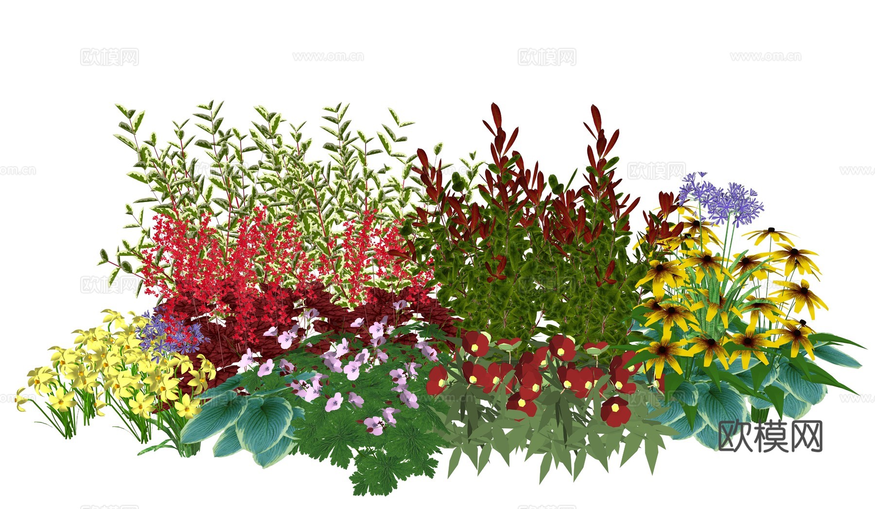 现代花卉植物堆景观组合su模型