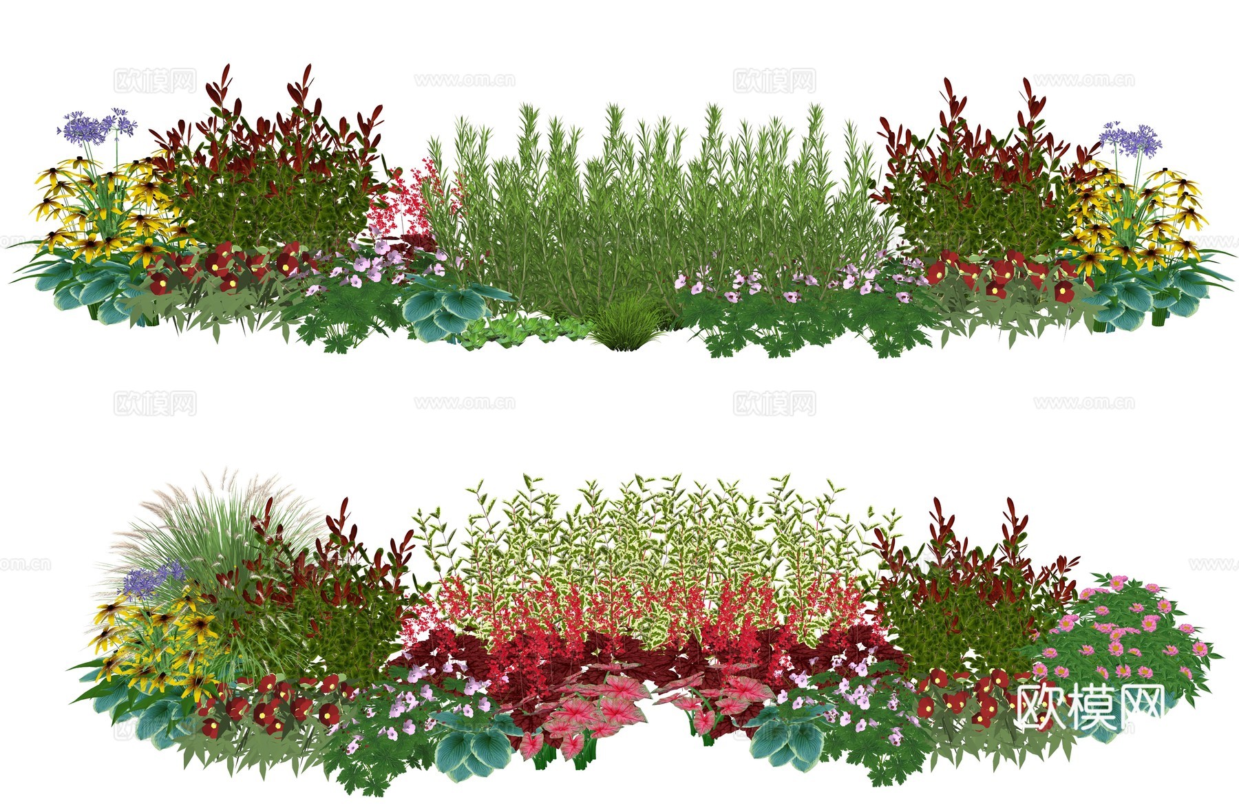 现代花卉植物堆景观组合su模型