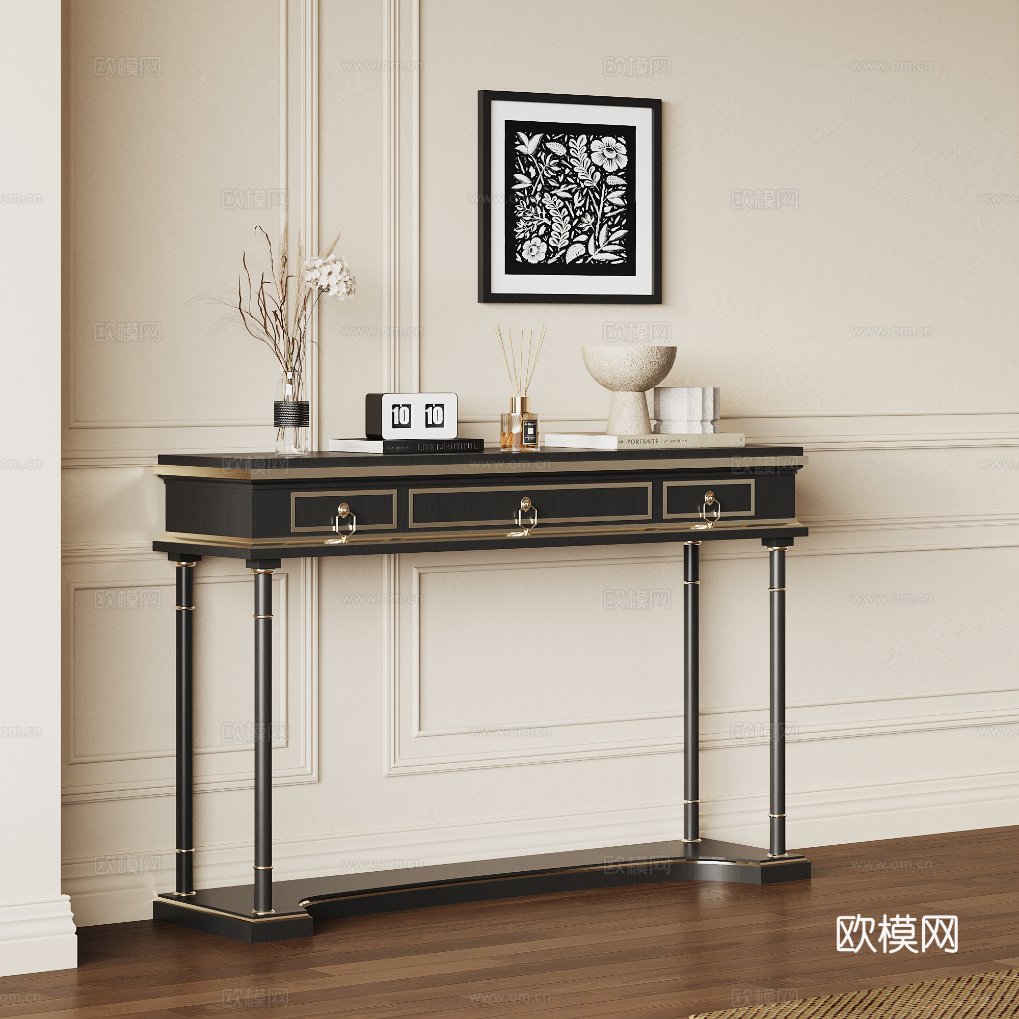 法式复古端景柜3d模型下载