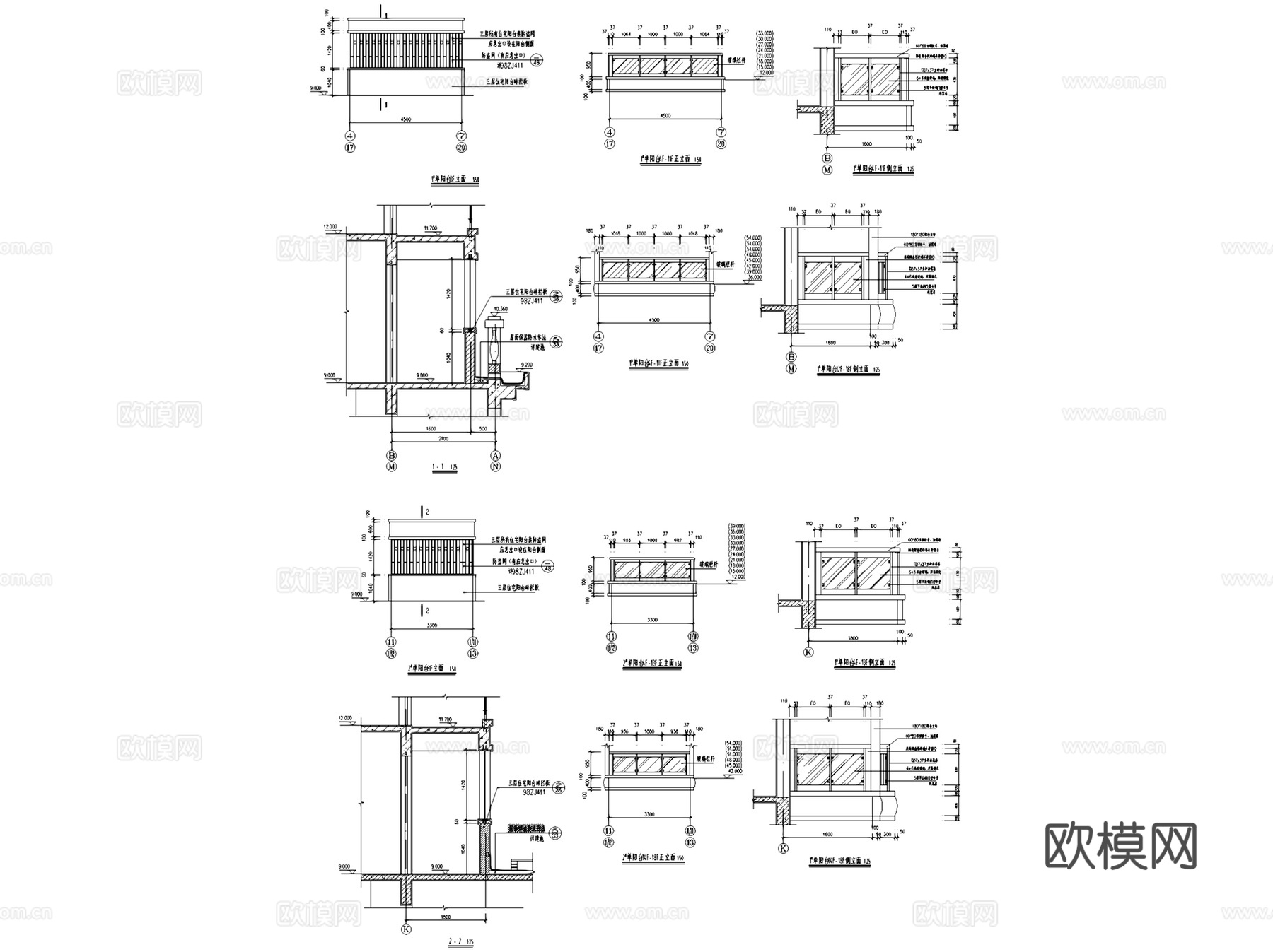 阳台建筑构造节点大样详图CAD施工图集 34套cad施工图
