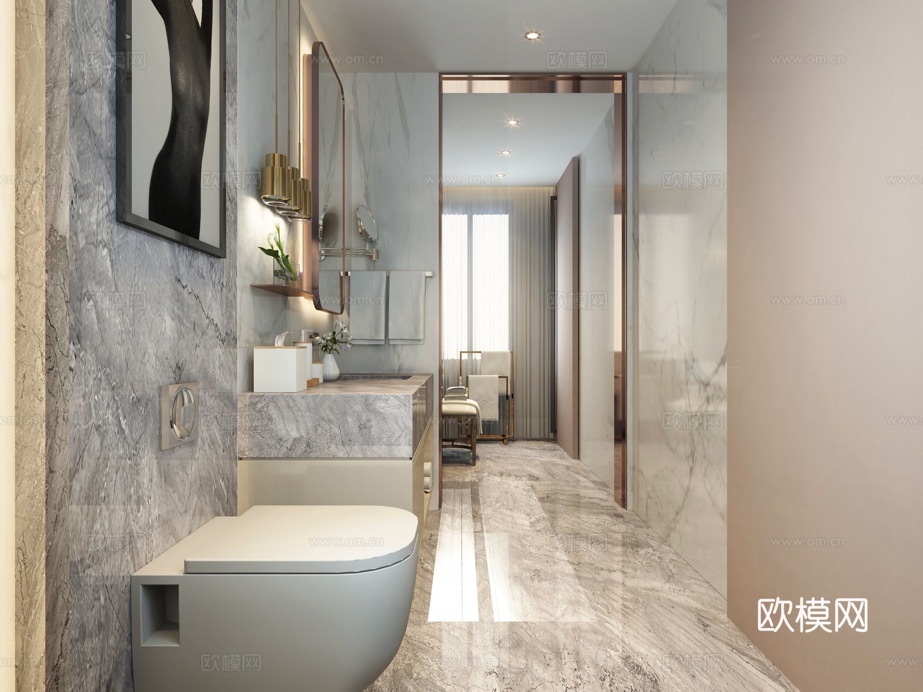 现代卫生间3d模型下载（渲染图2）