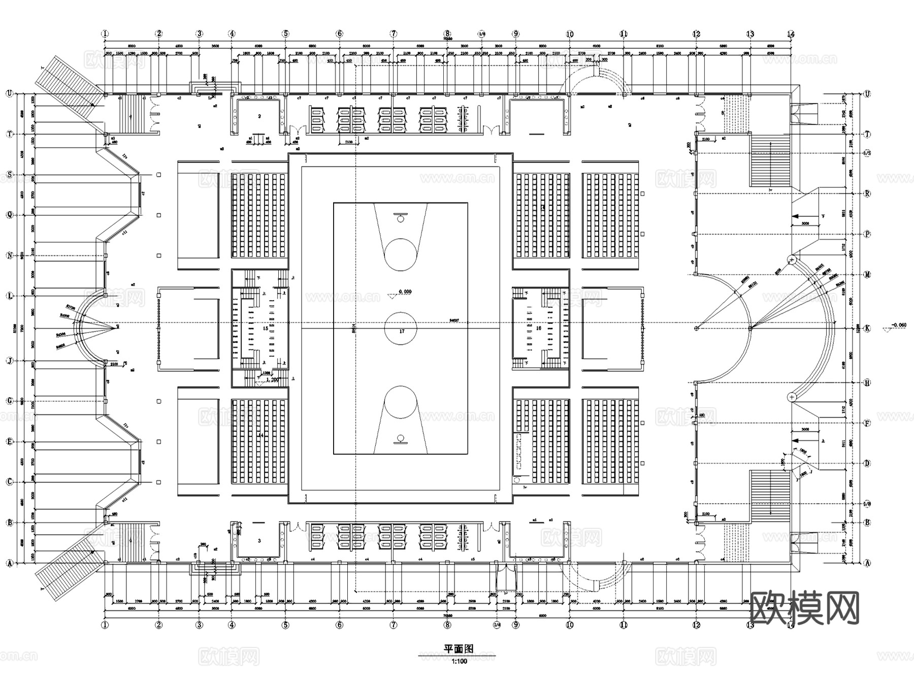 体育馆体育场运动中心建筑CAD施工图集 68套cad施工图