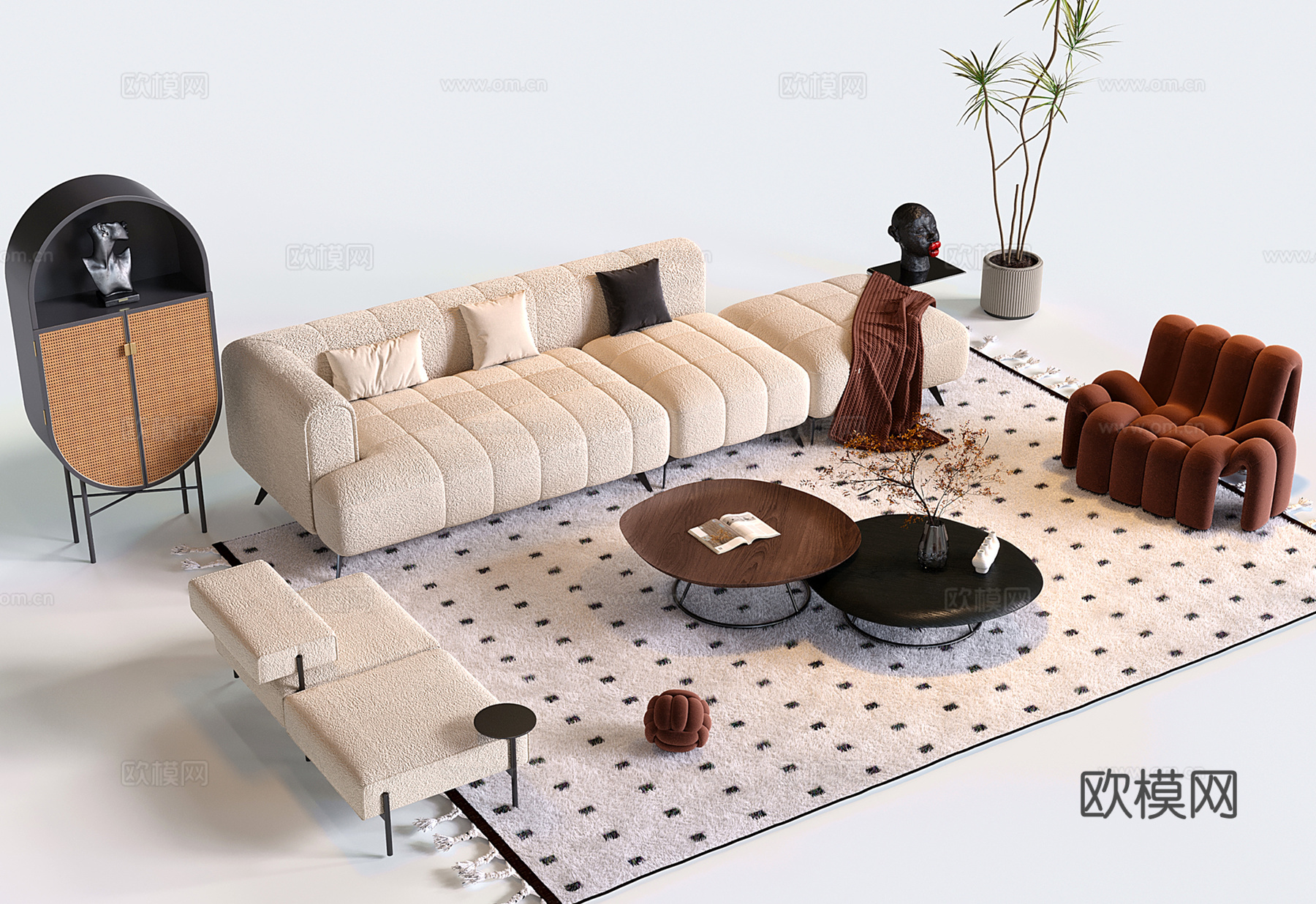 法式沙发茶几组合 简欧三人沙发 休闲椅3d模型下载