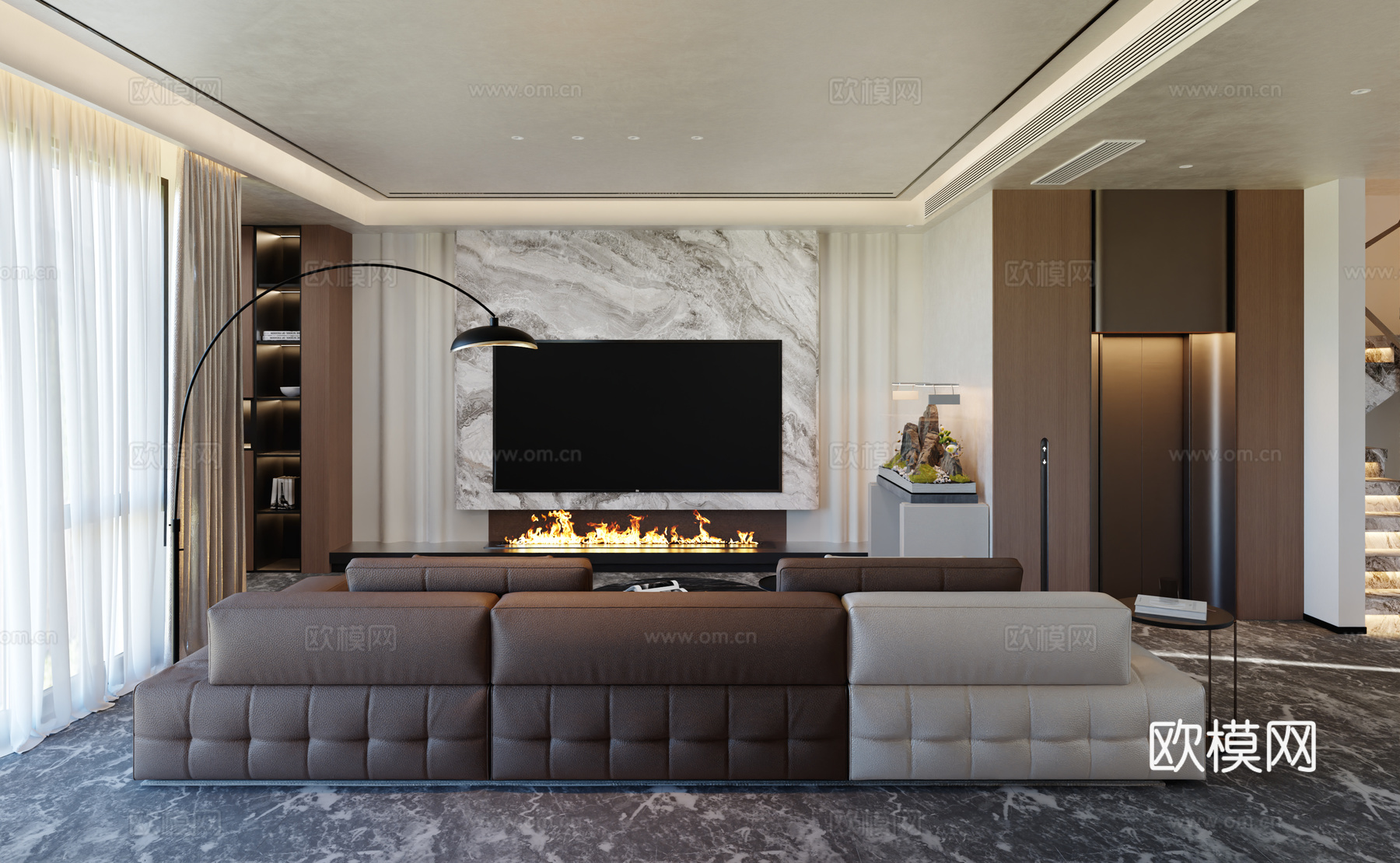 现代轻奢意式风格客餐厅3d模型下载（渲染图4）