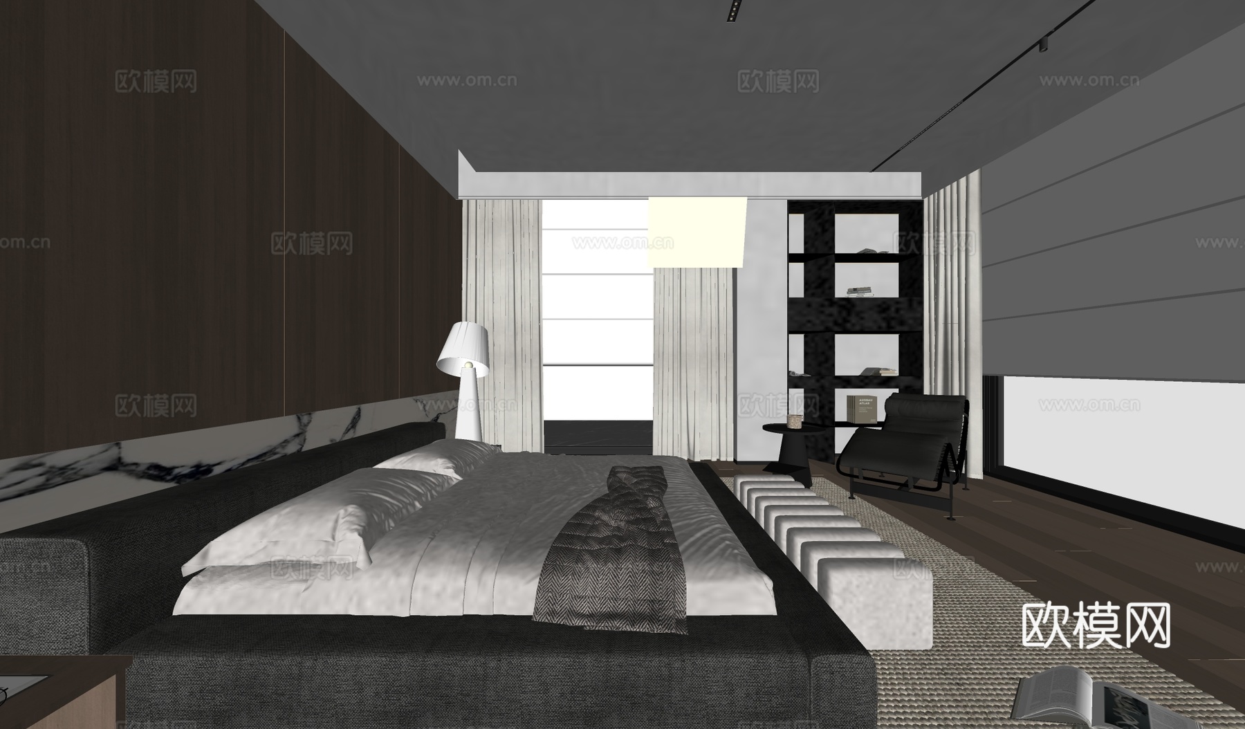 现代卧室su模型下载（渲染图2）