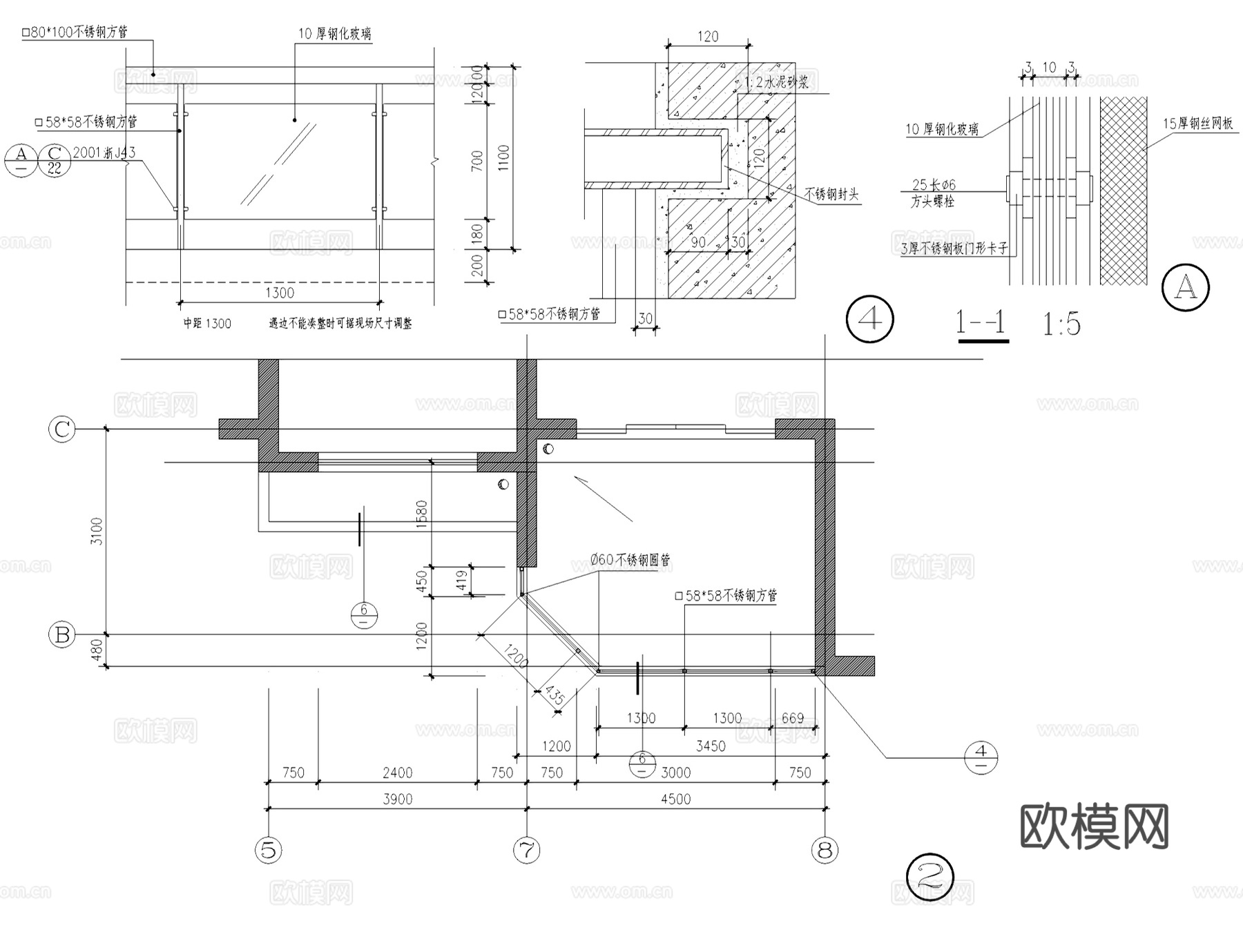 阳台建筑构造节点大样详图CAD施工图集 34套cad施工图
