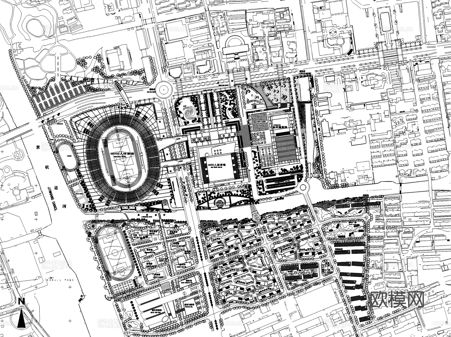 体育馆体育场运动中心建筑CAD施工图集 68套cad施工图