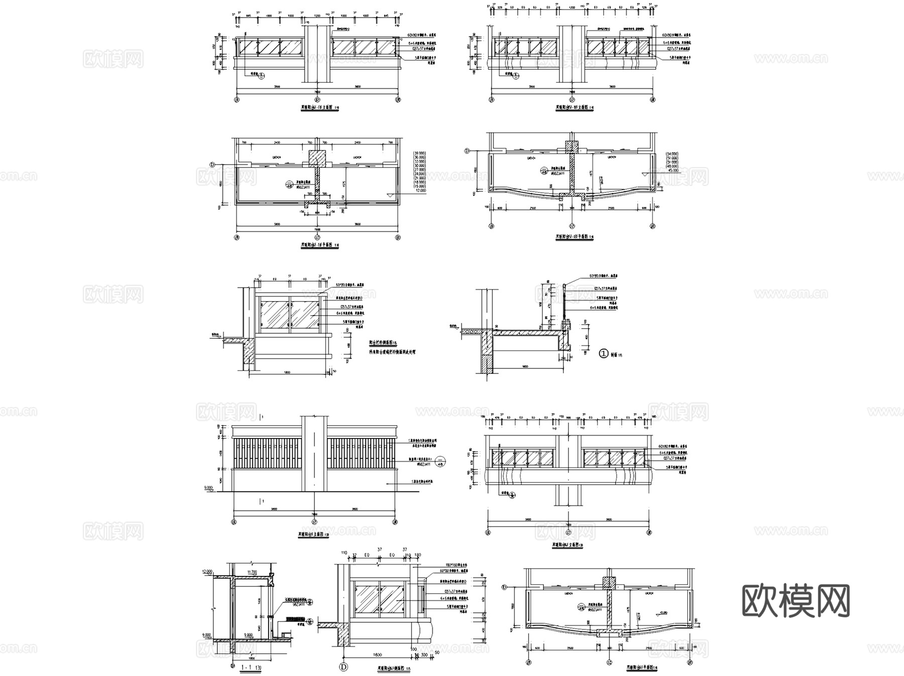 阳台建筑构造节点大样详图CAD施工图集 34套cad施工图