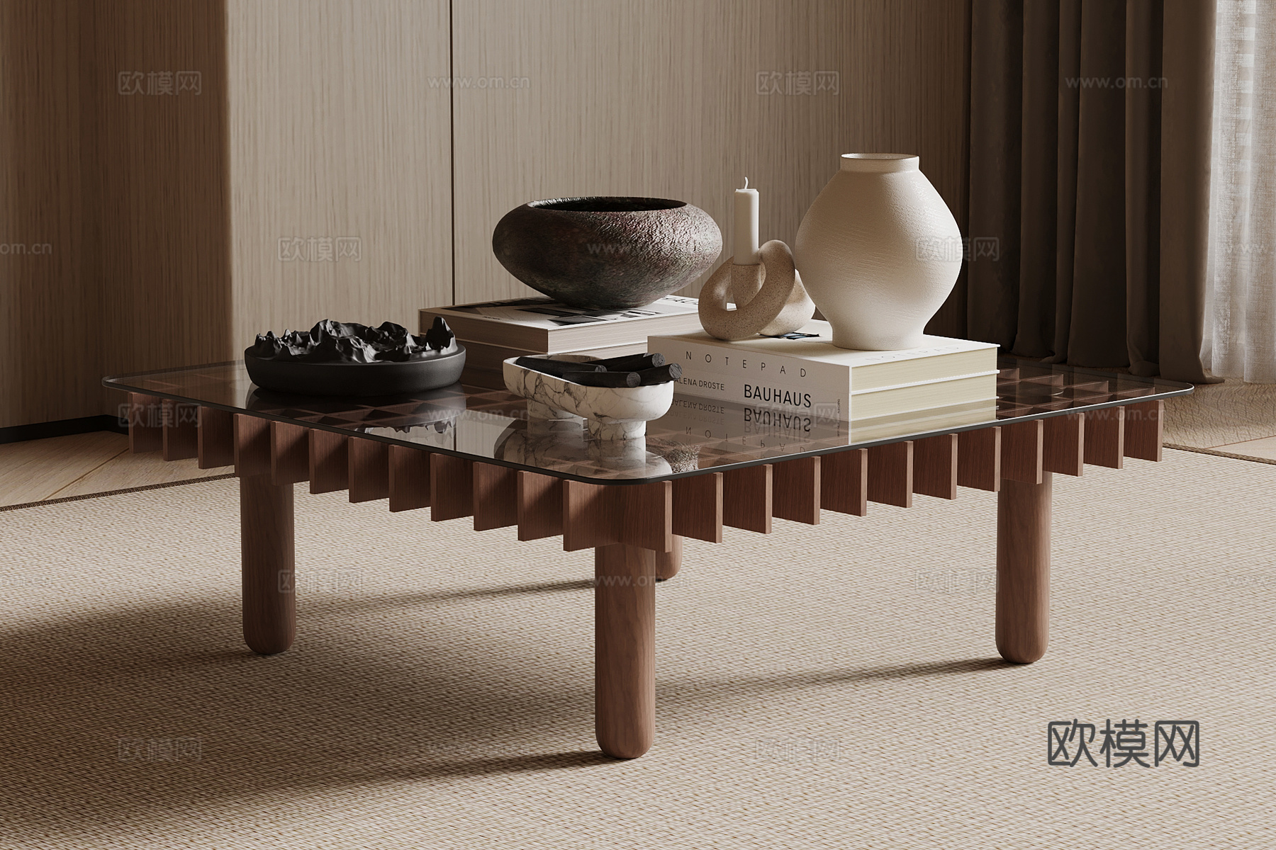 中古风茶几 玻璃茶几su模型