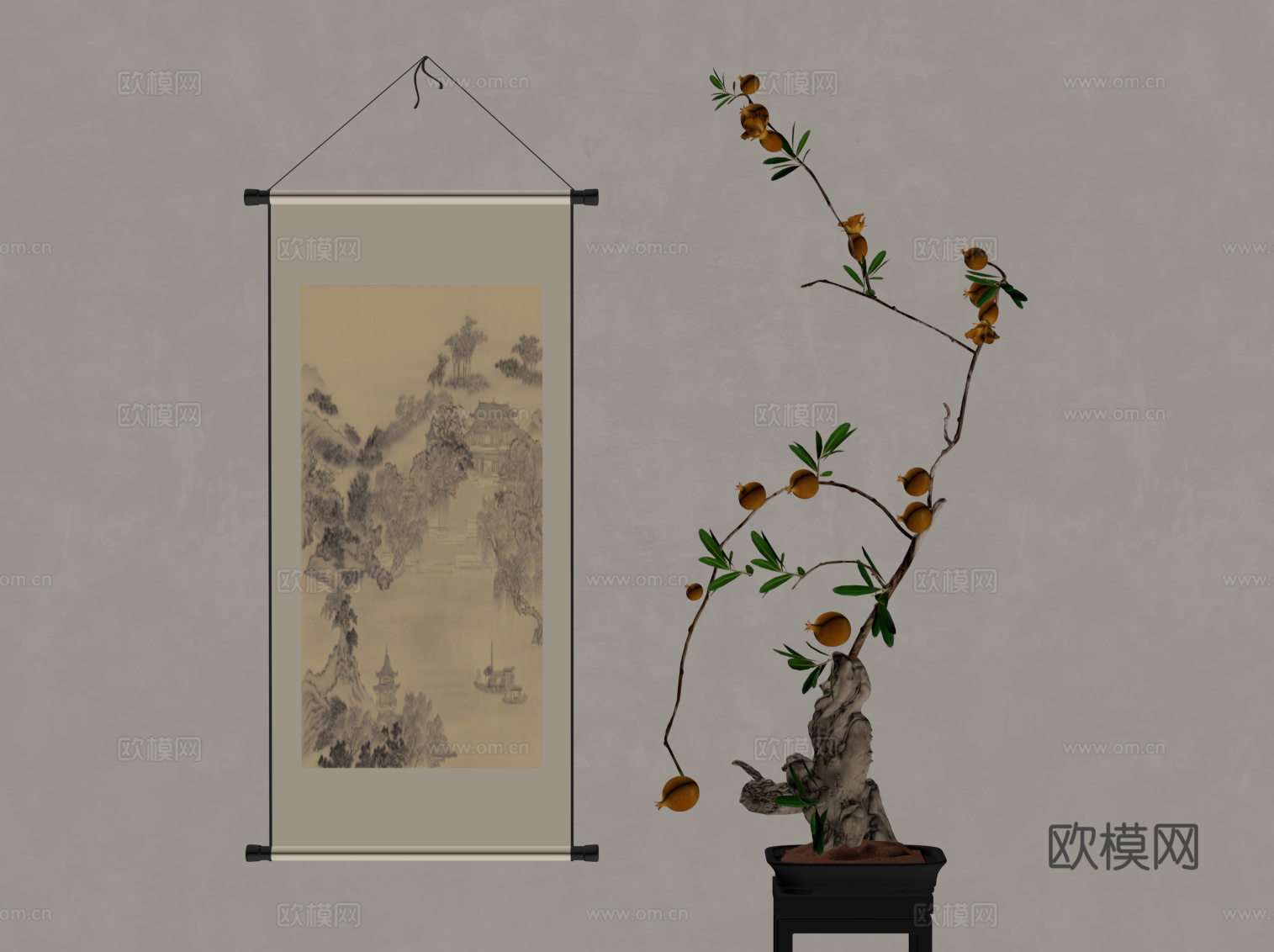 新中式挂画 装饰画su模型