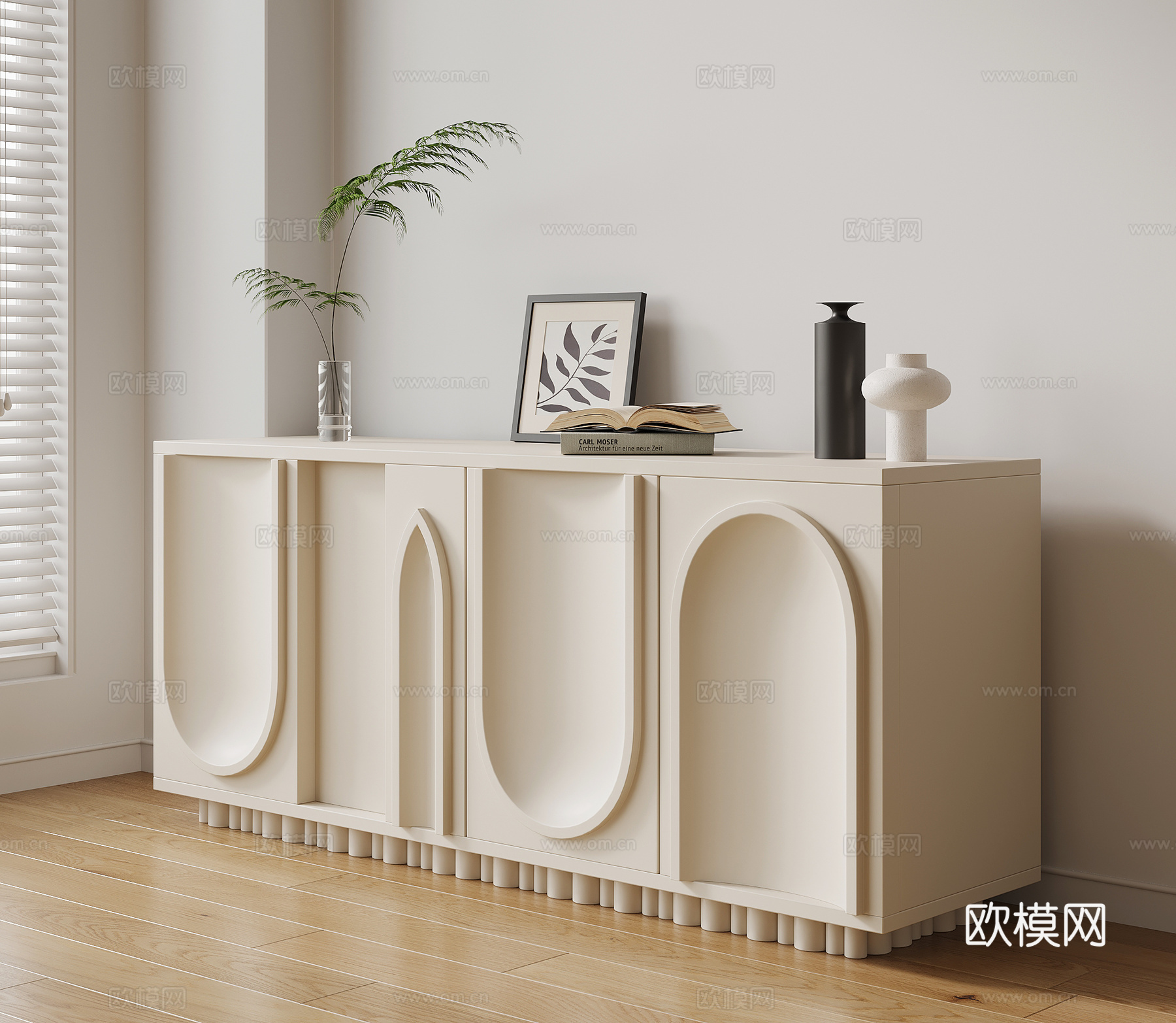现代奶油风玄关柜su模型