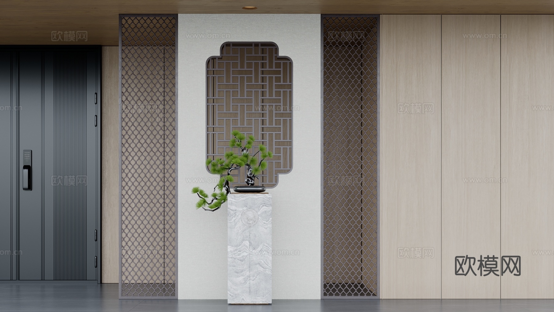 新中式屏风 玄关隔断3d模型下载