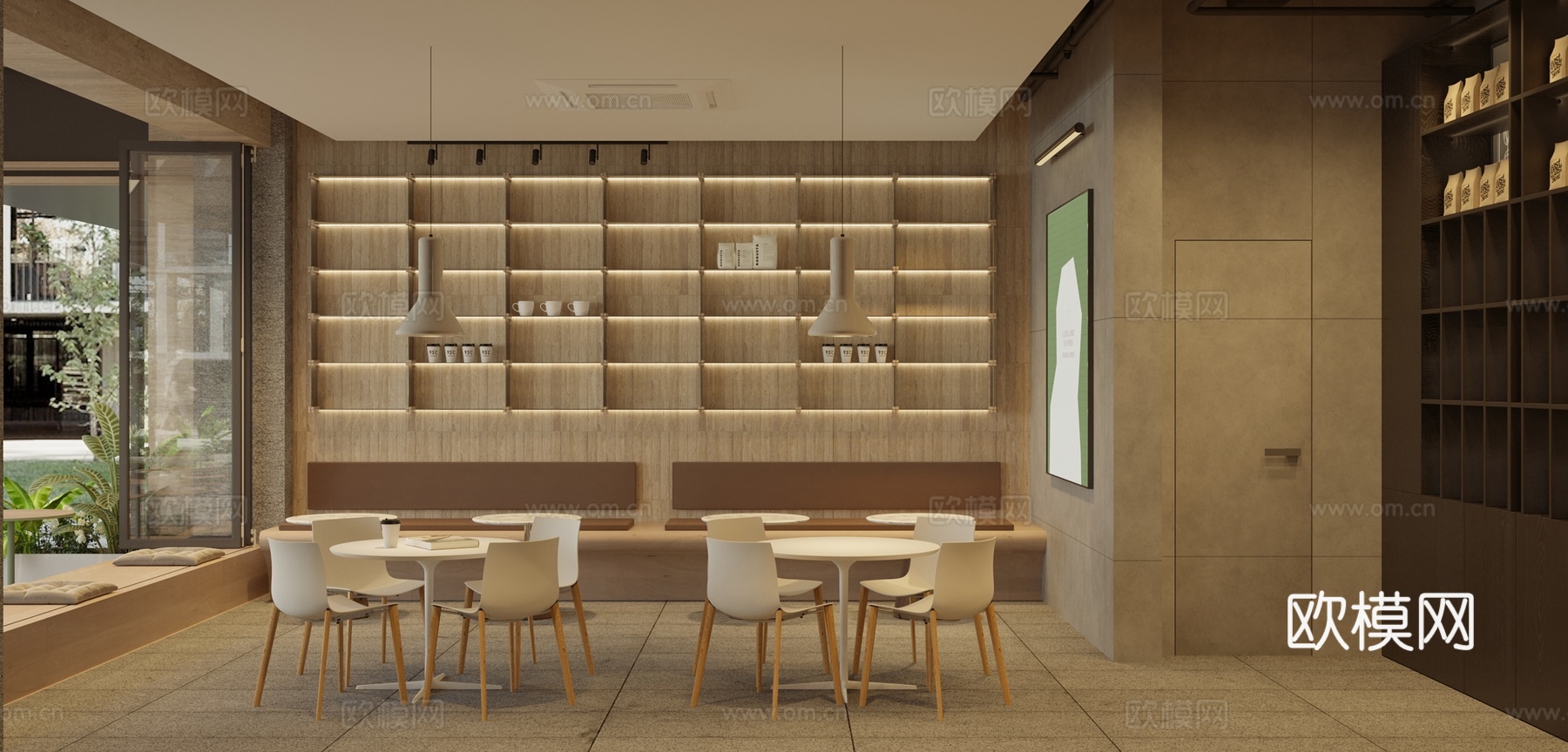 现代简约咖啡厅奶茶店su模型