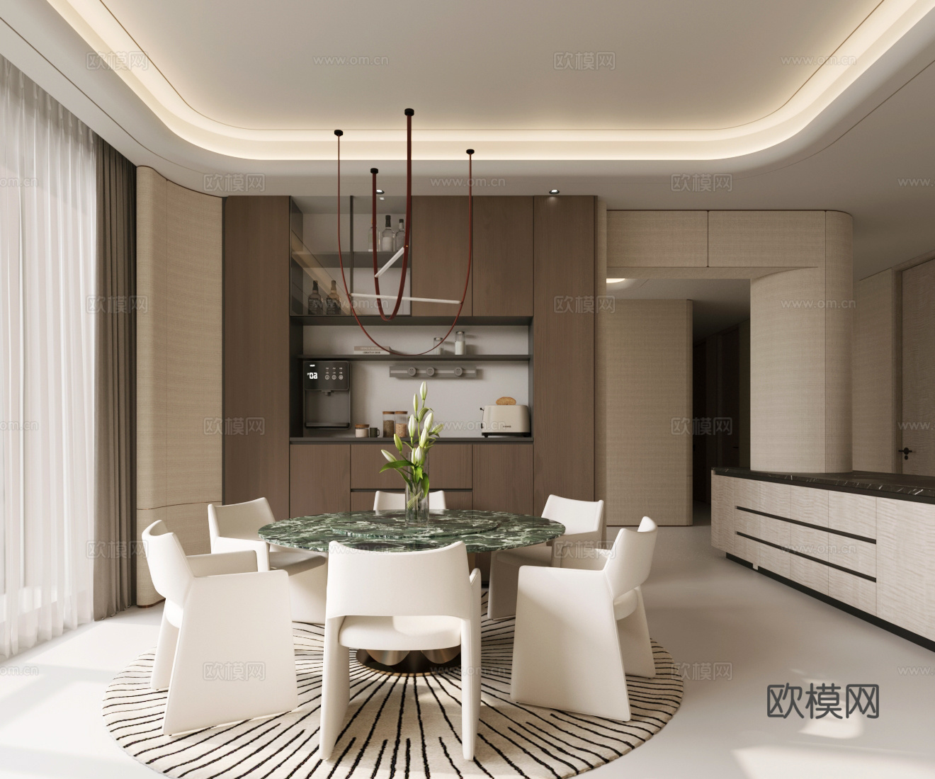 现代轻奢餐厅 家居餐厅 圆桌餐厅 轻奢意式餐厅 高级灰餐厅3d模型下载