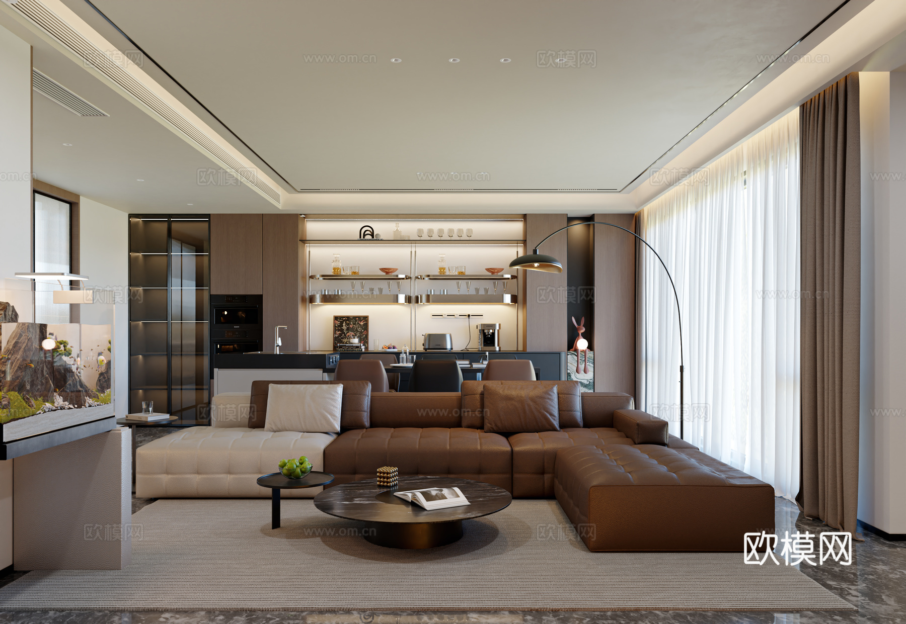 现代轻奢意式风格客餐厅3d模型下载（渲染图2）