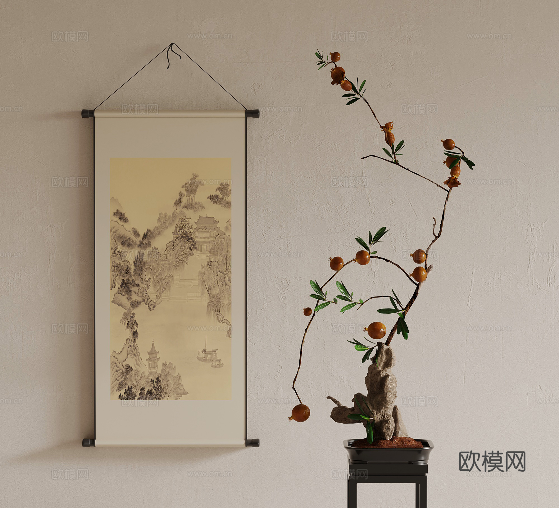 新中式挂画 装饰画su模型